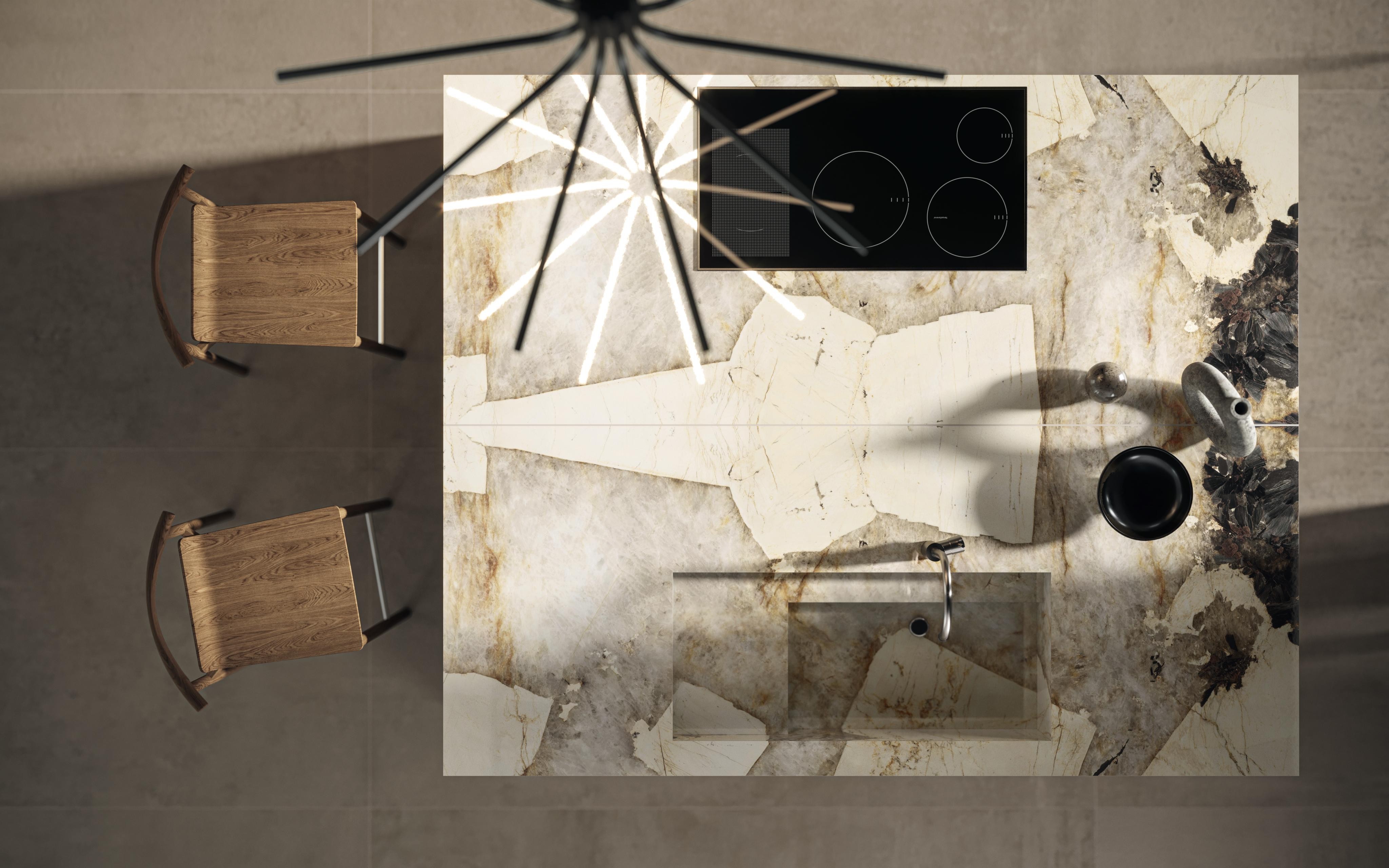 Piastrelle grande formato Cucina Effetto marmo Bianco