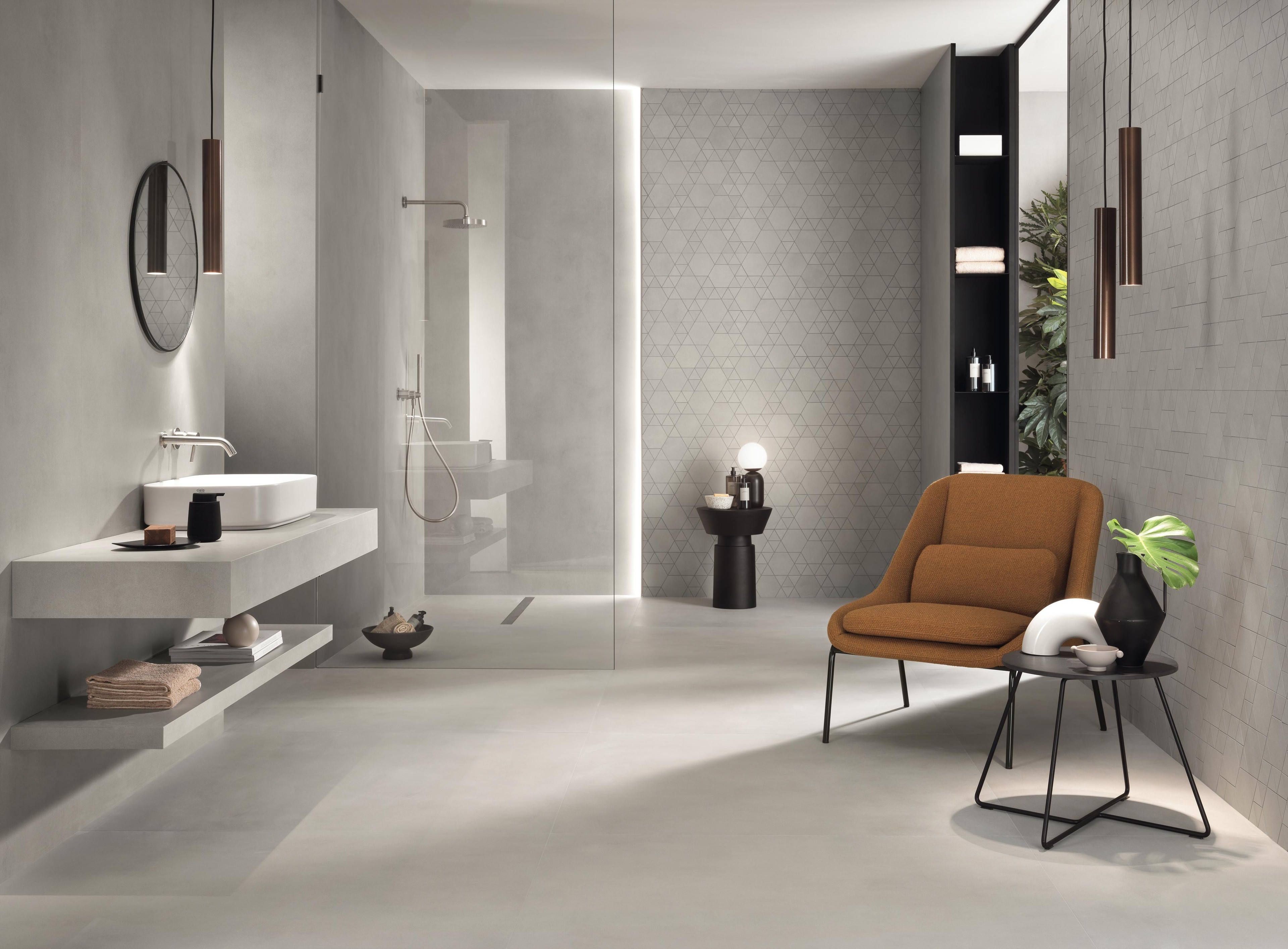 Piastrelle grande formato Bagno Effetto cemento Bianco