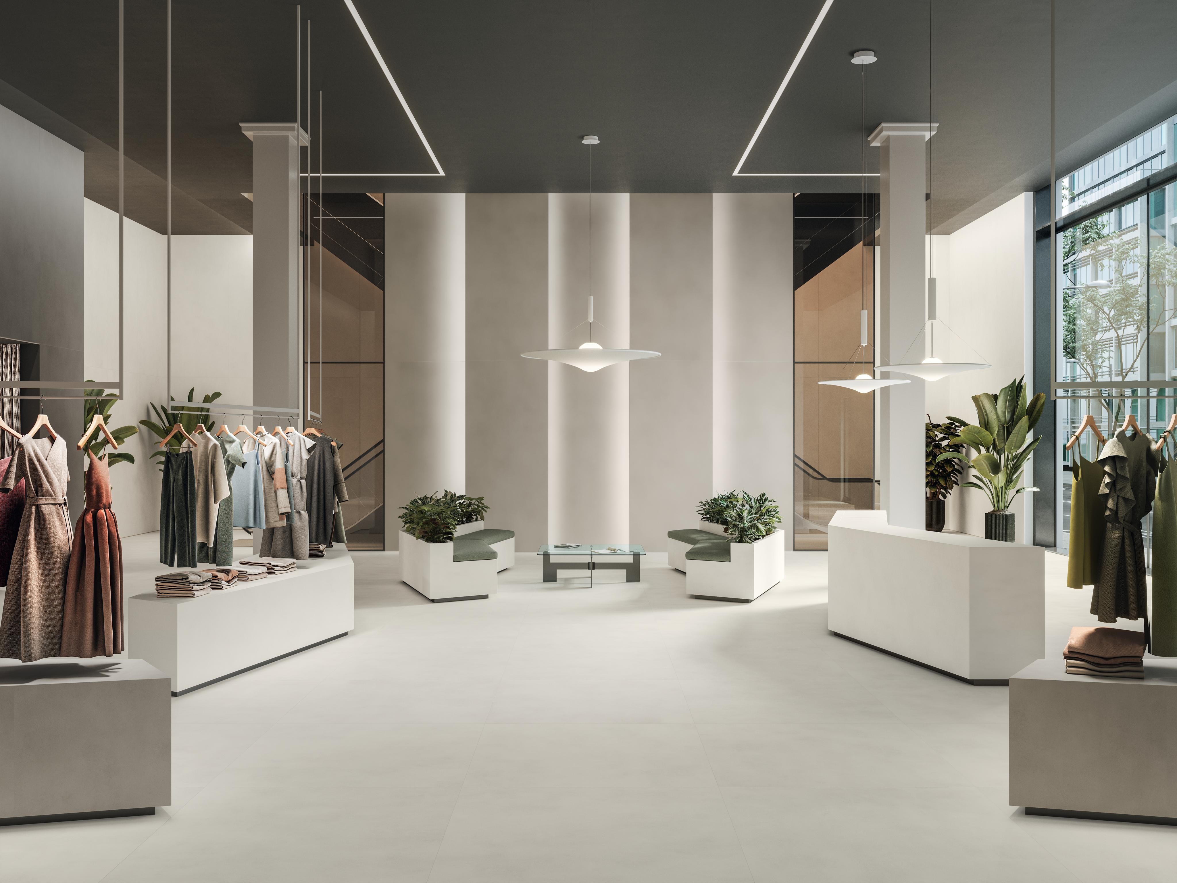 Piastrelle grande formato Showroom Effetto cemento Bianco