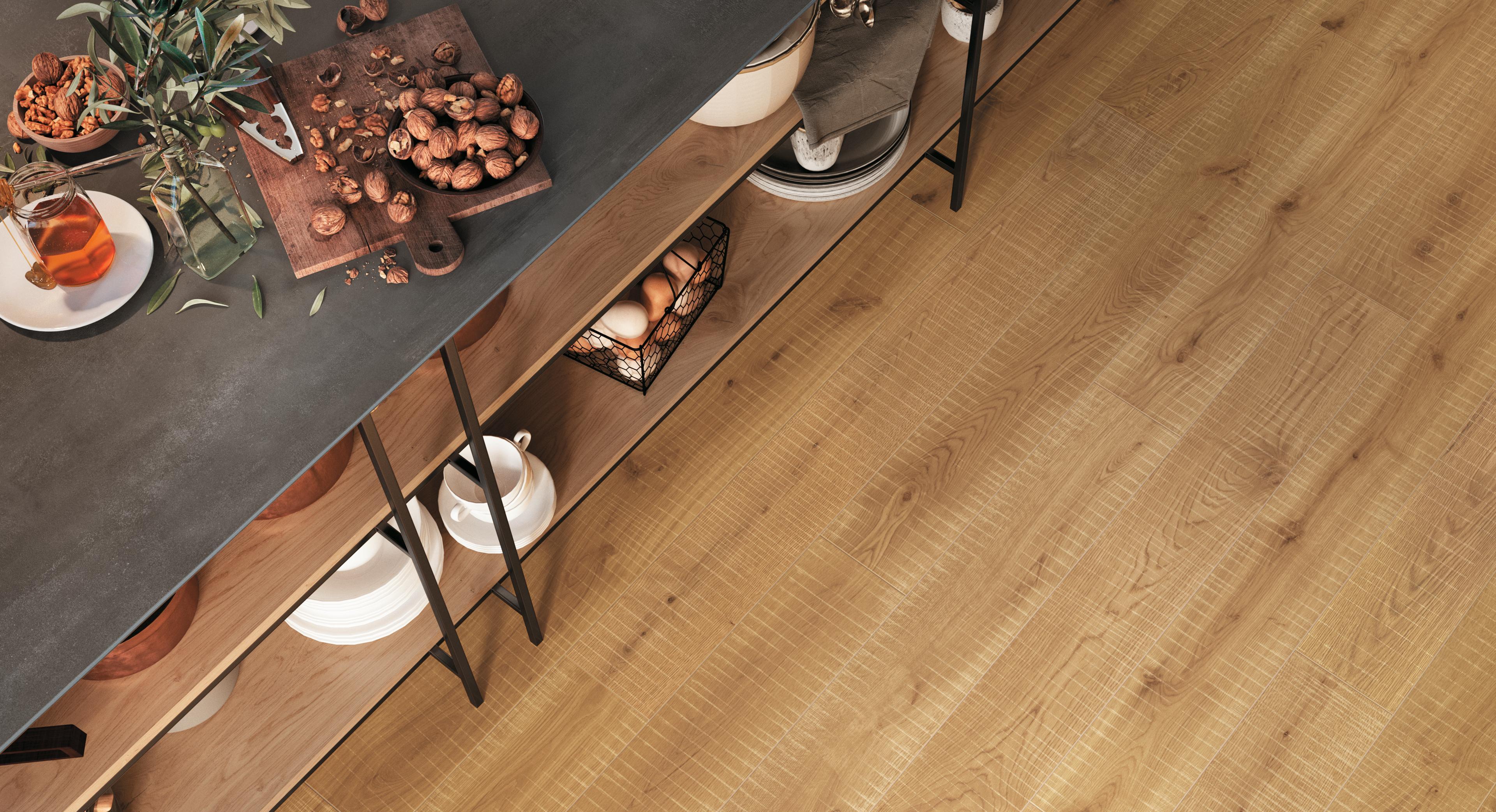 Piastrelle grande formato Cucina Effetto legno Marrone