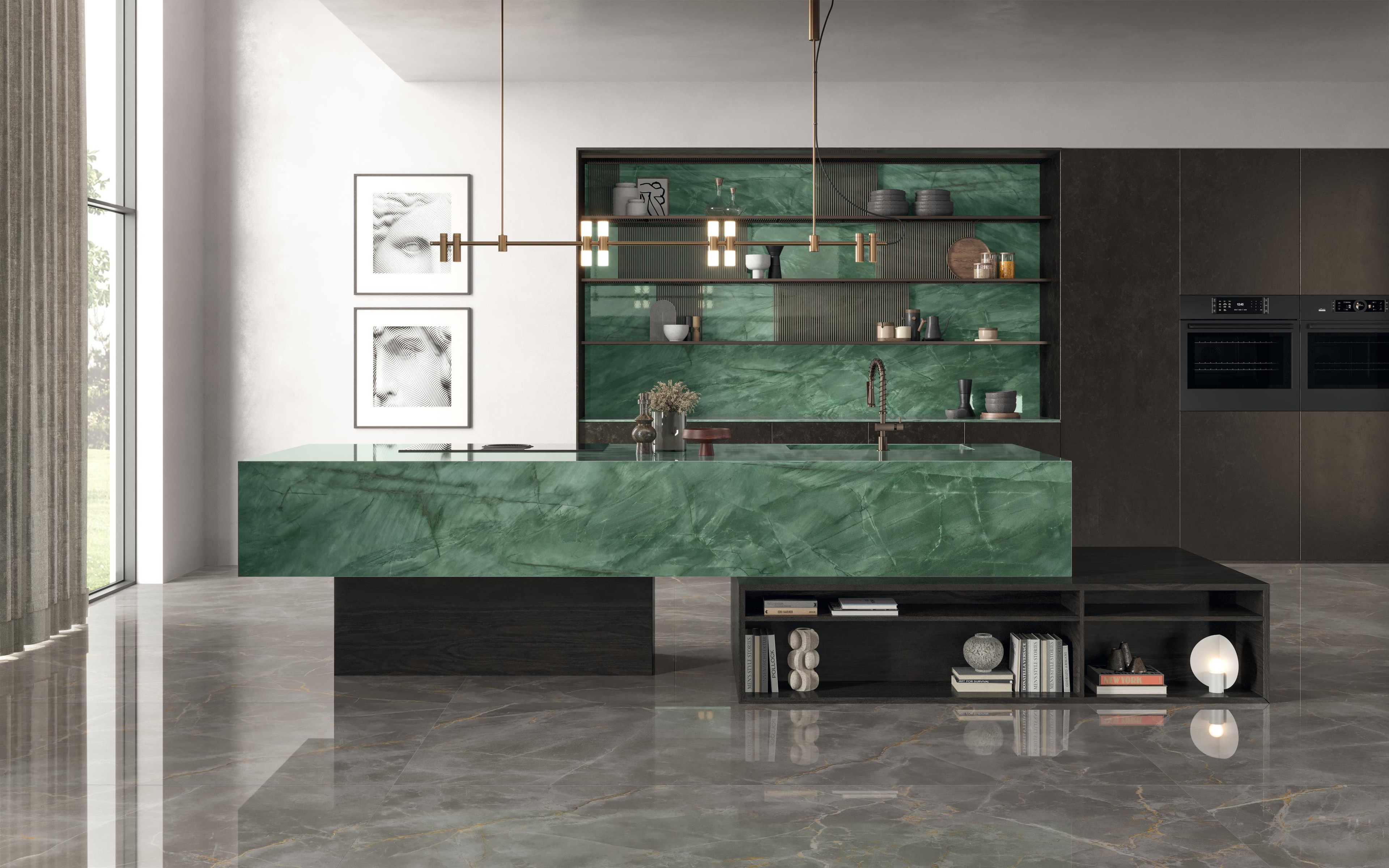 Piastrelle grande formato Cucina Effetto marmo Verde