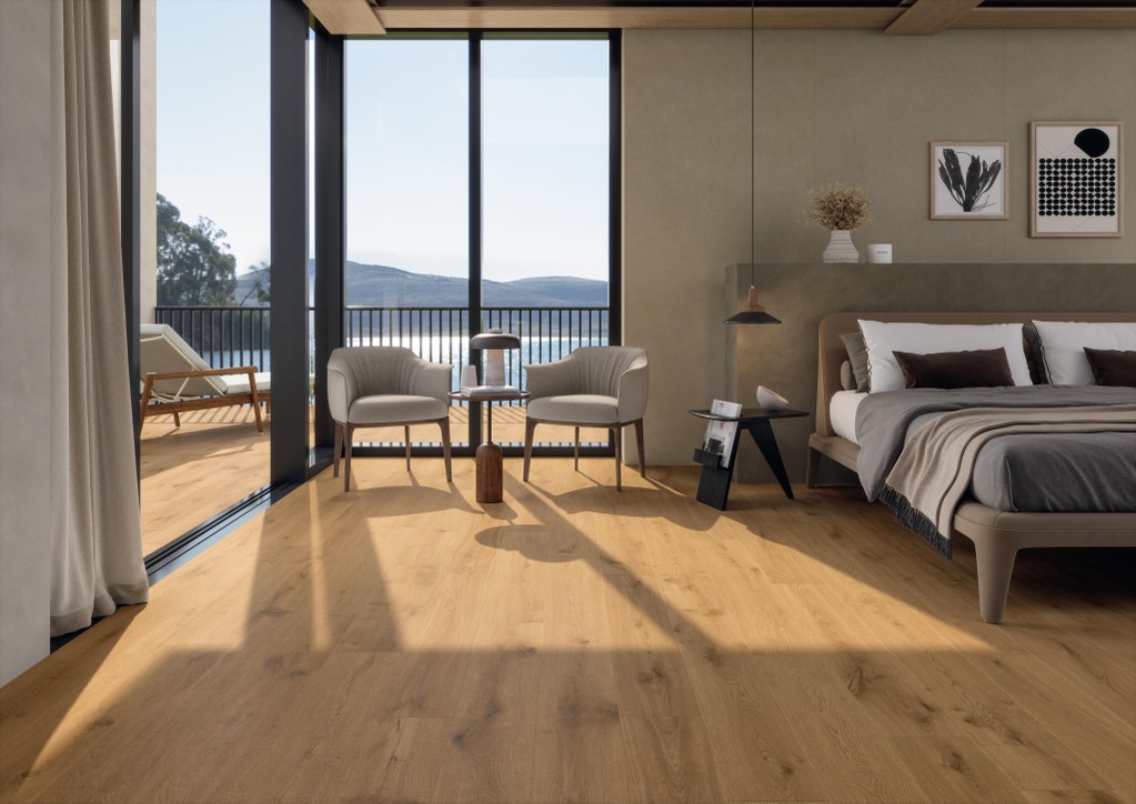 Pavimento in Gres Porcellanato Camera da letto Effetto legno Marrone