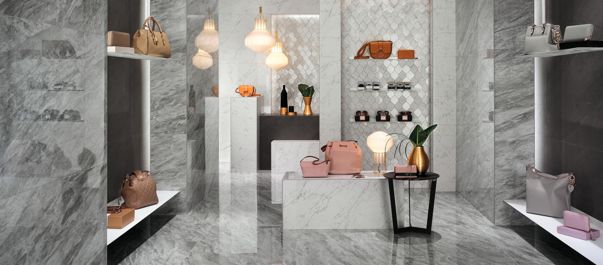 Marvel Bardiglio Grey Lappato, Marvel Carrara Pure Lappato, Marvel Basaltina Volcano, Marvel Carrara Pure Mosaico Esagono 3D