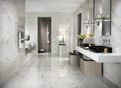 Bathroom Tiles Effect Marble Calacatta, What Tile Looks Good With Marble
