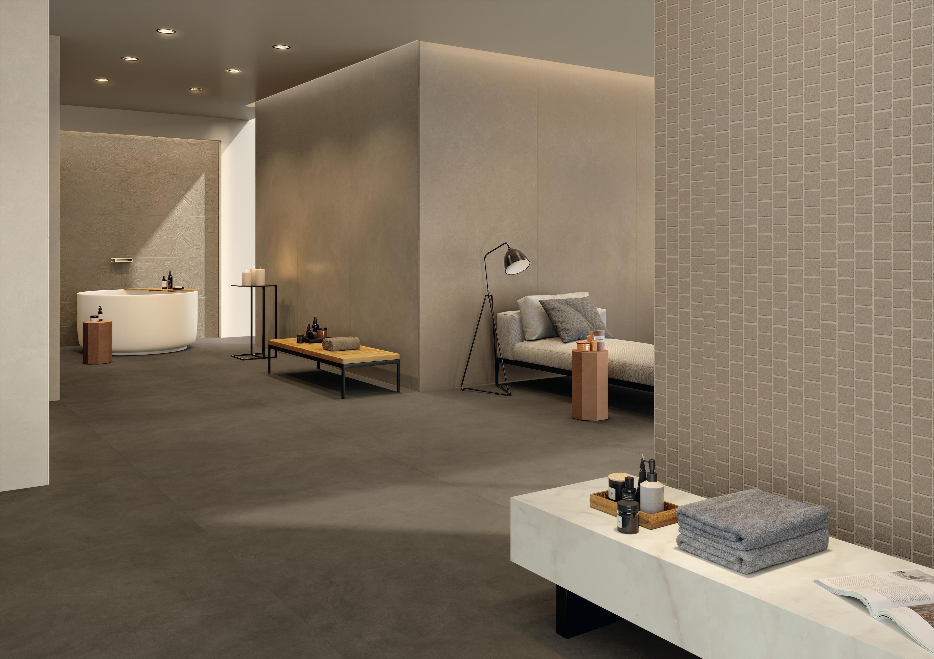 Interior de spa con baldosas modernas, ideales para centros de bienestar.