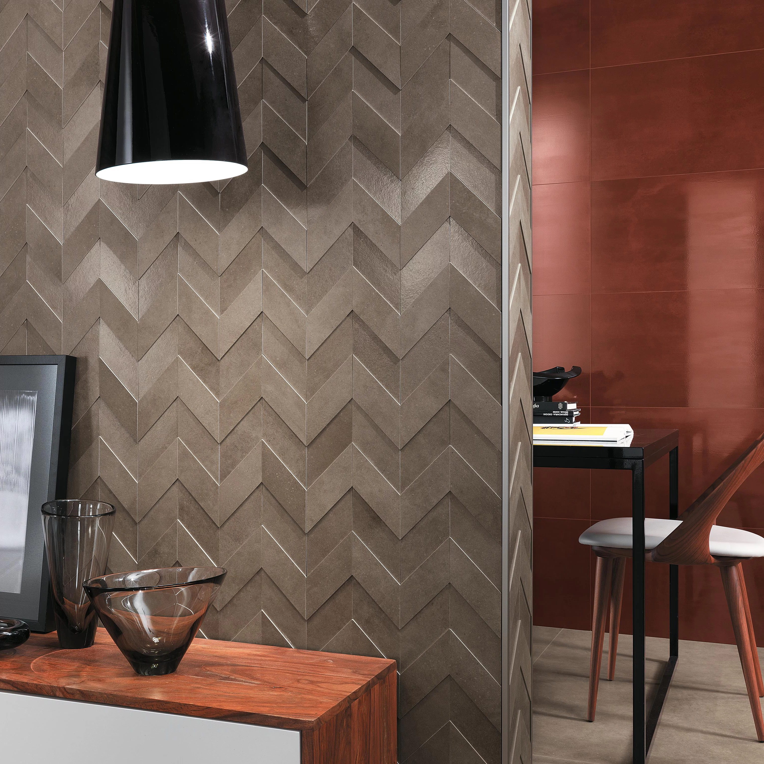 Dwell Rust, Dwell Greige, Dwell Off White, Dwell Greige Chevron 3D, Etic Eucalipto Smoked 25x150 cm