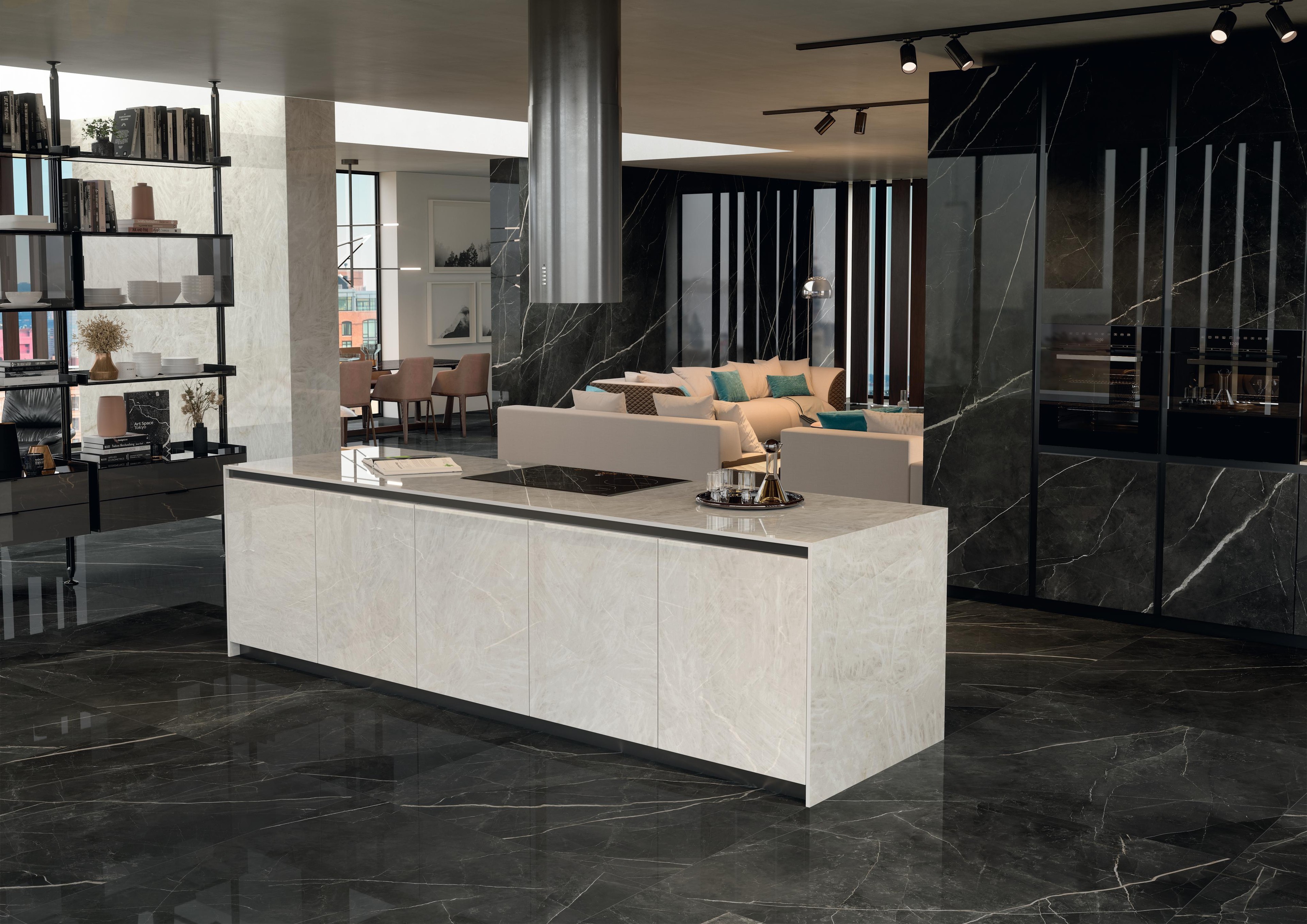 Piastrelle grande formato Cucina Effetto marmo Bianco