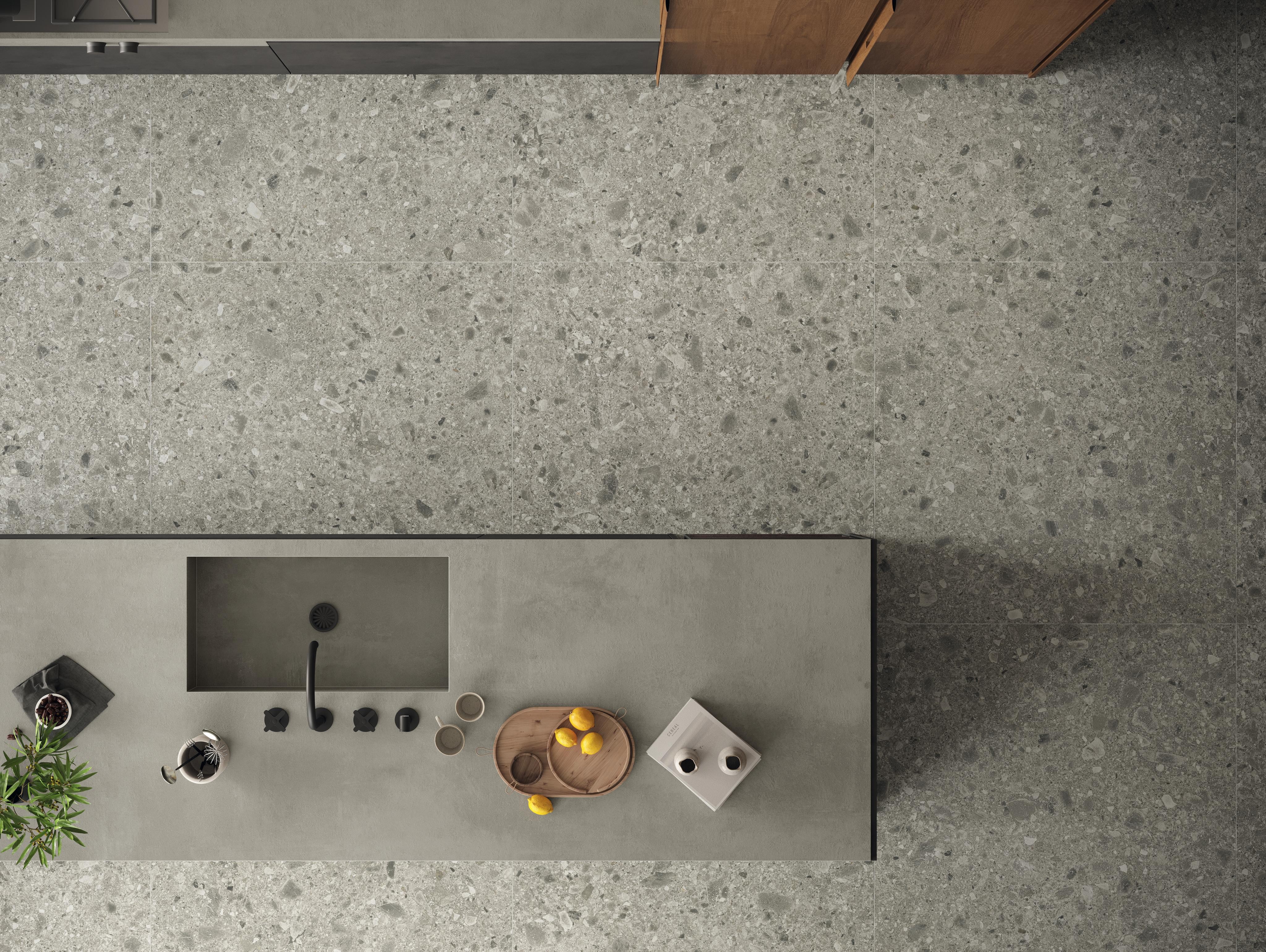 Piastrelle grande formato Soggiorno Effetto pietra Grigio