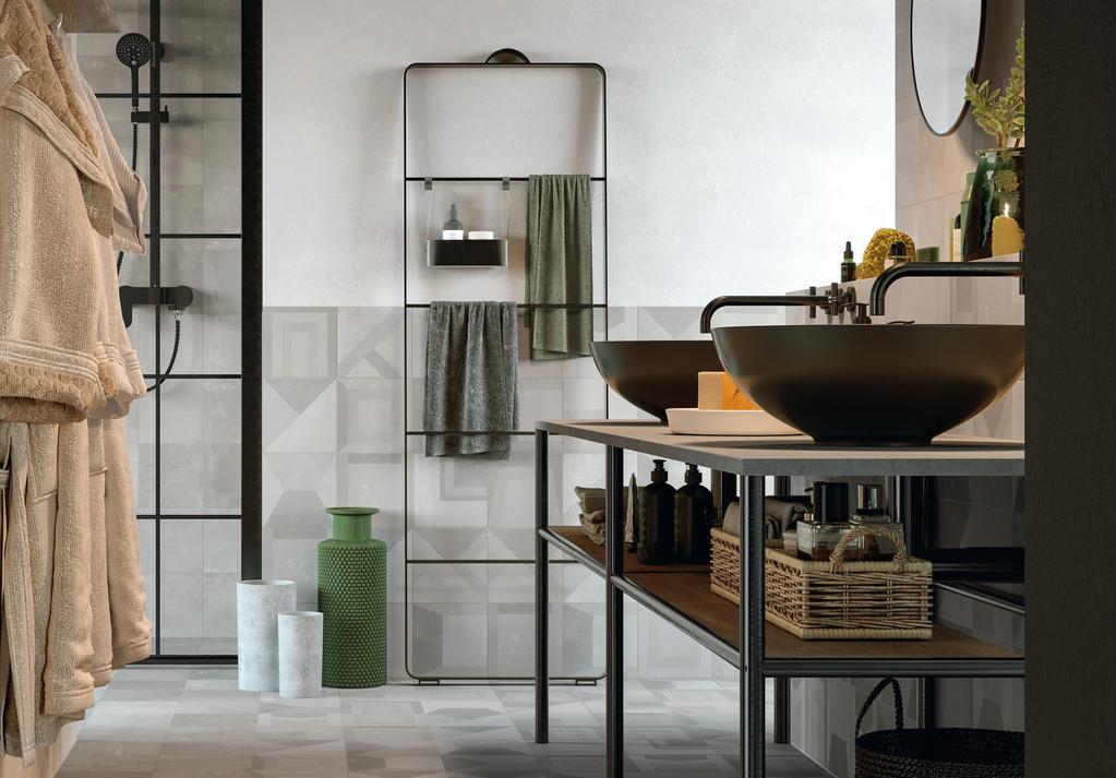 Piastrelle grande formato Bagno Effetto cementine Grigio