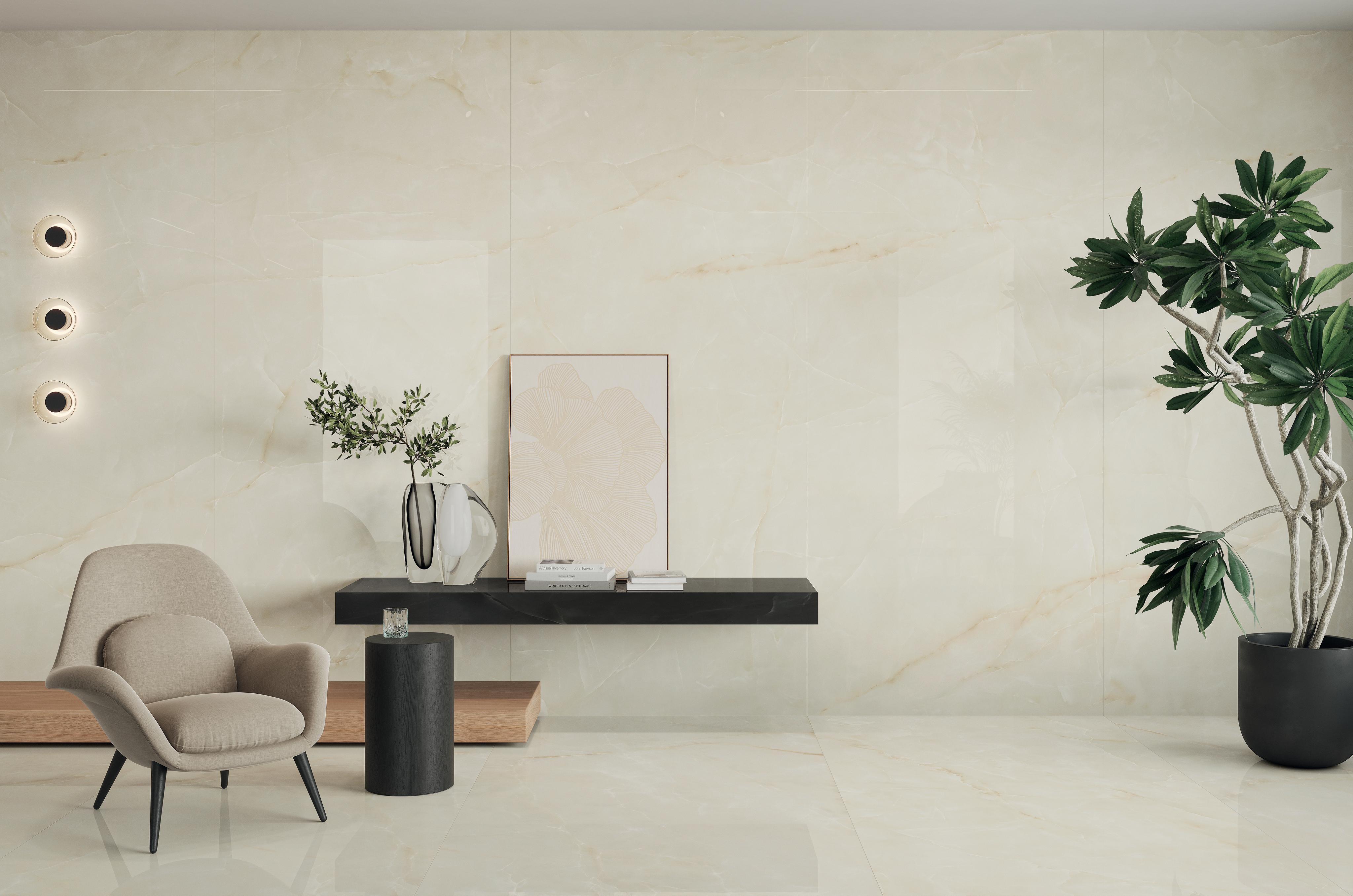 Piastrelle grande formato Abitazione Effetto onice Bianco