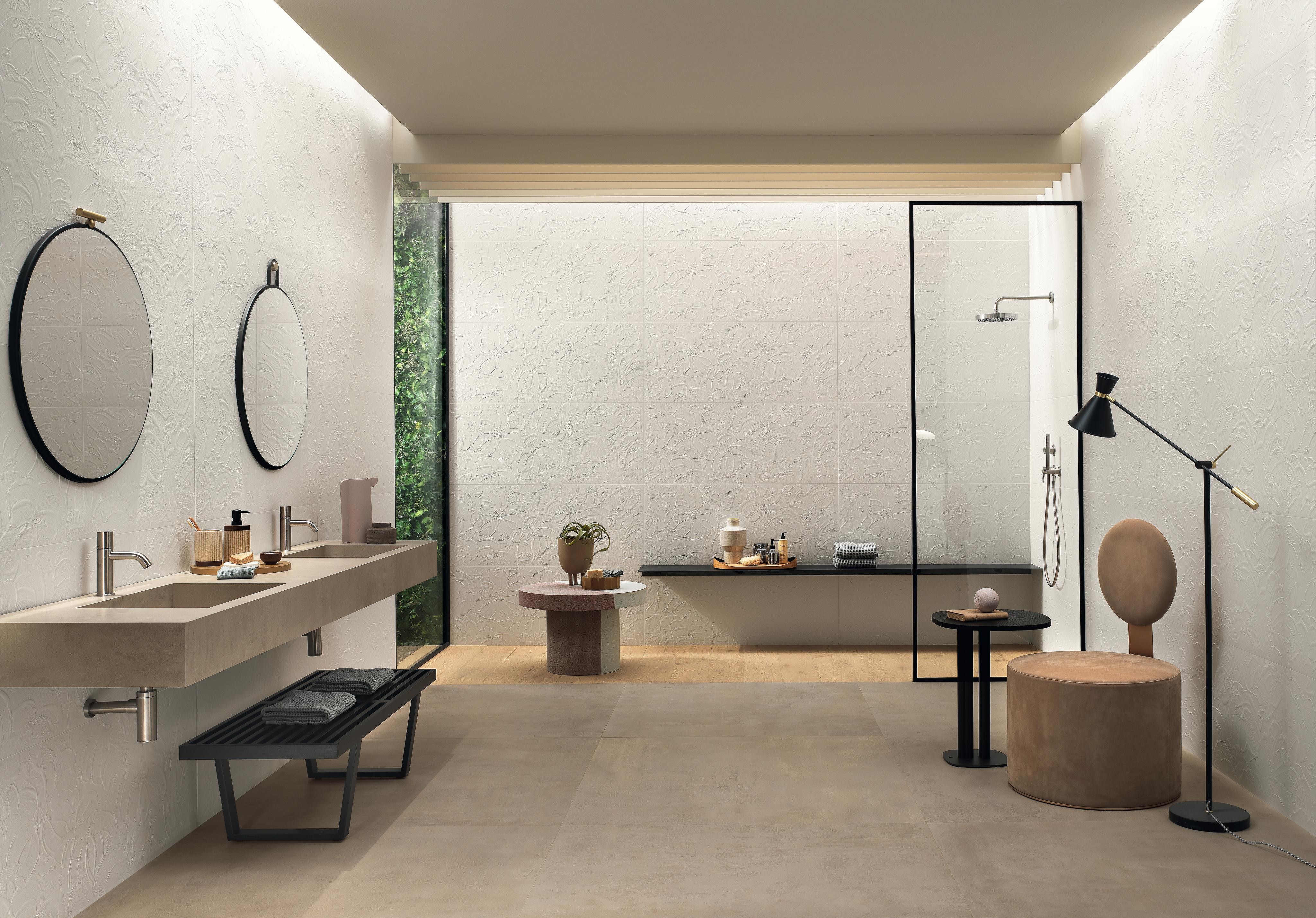 Piastrelle grande formato Bagno Effetto 3D Bianco