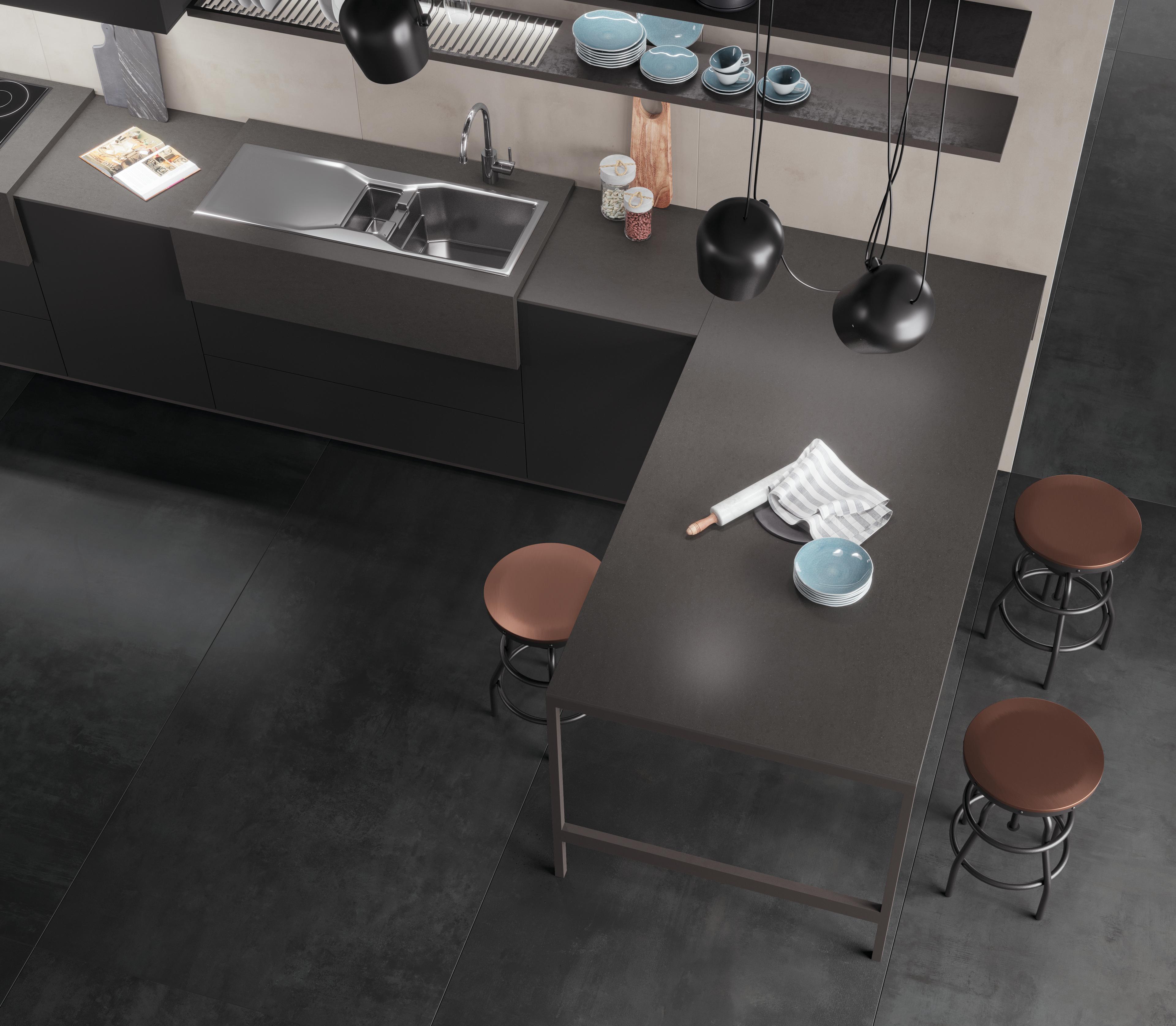 Piastrelle grande formato Cucina Effetto cemento Nero