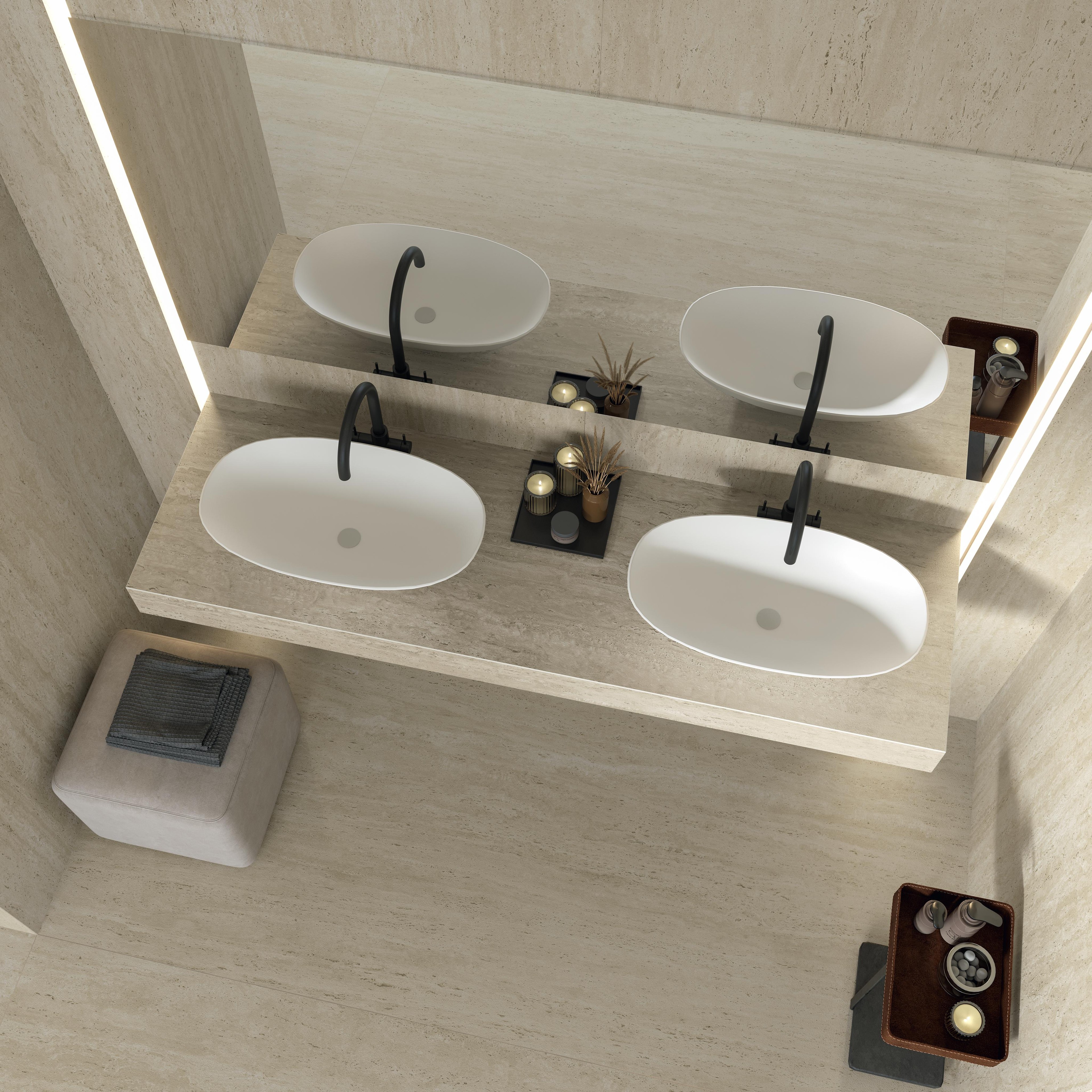 Piastrelle grande formato Bagno Effetto travertino Grigio