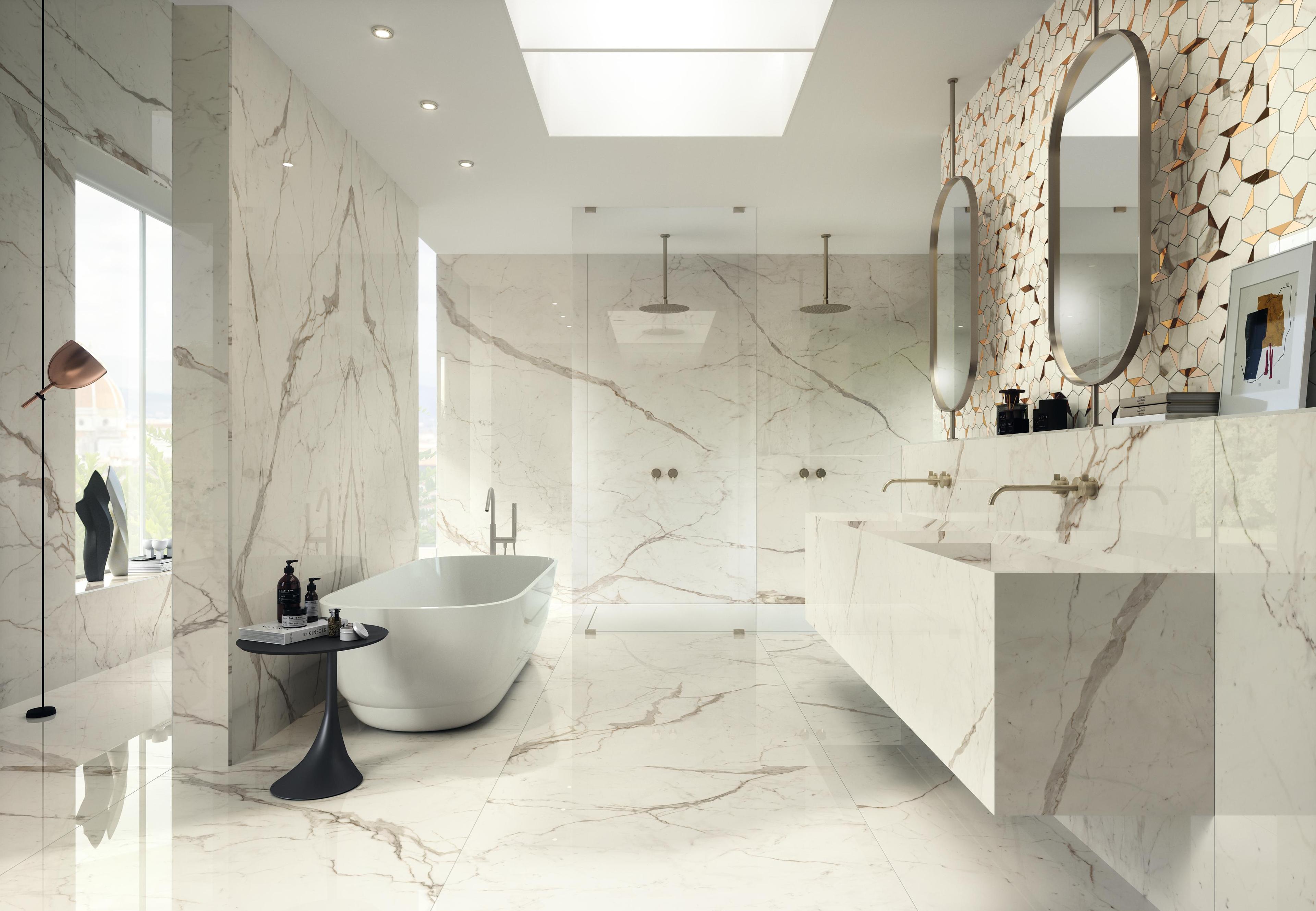 Piastrelle grande formato Bagno Effetto marmo Bianco