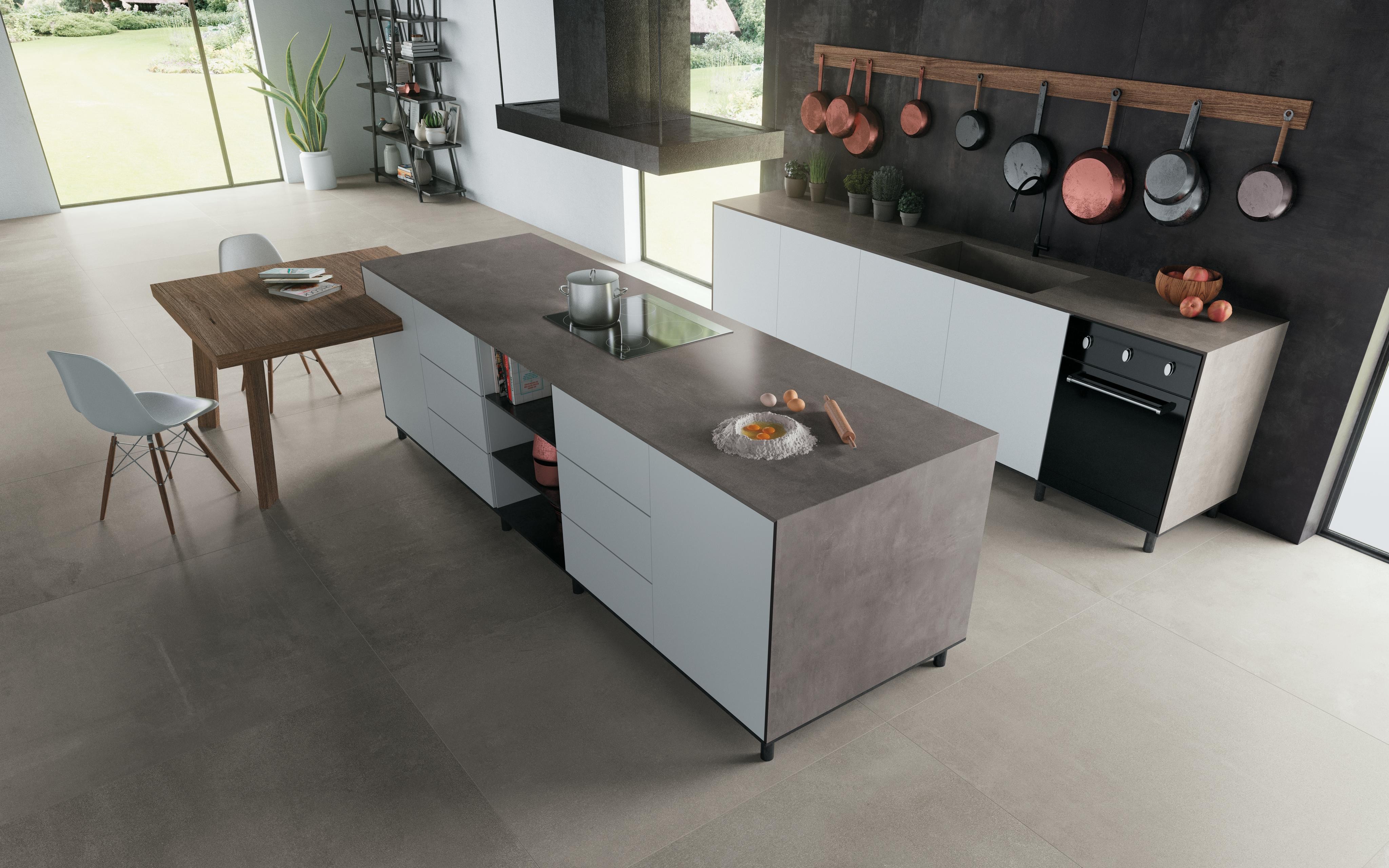 Piastrelle grande formato Cucina Effetto cemento Grigio