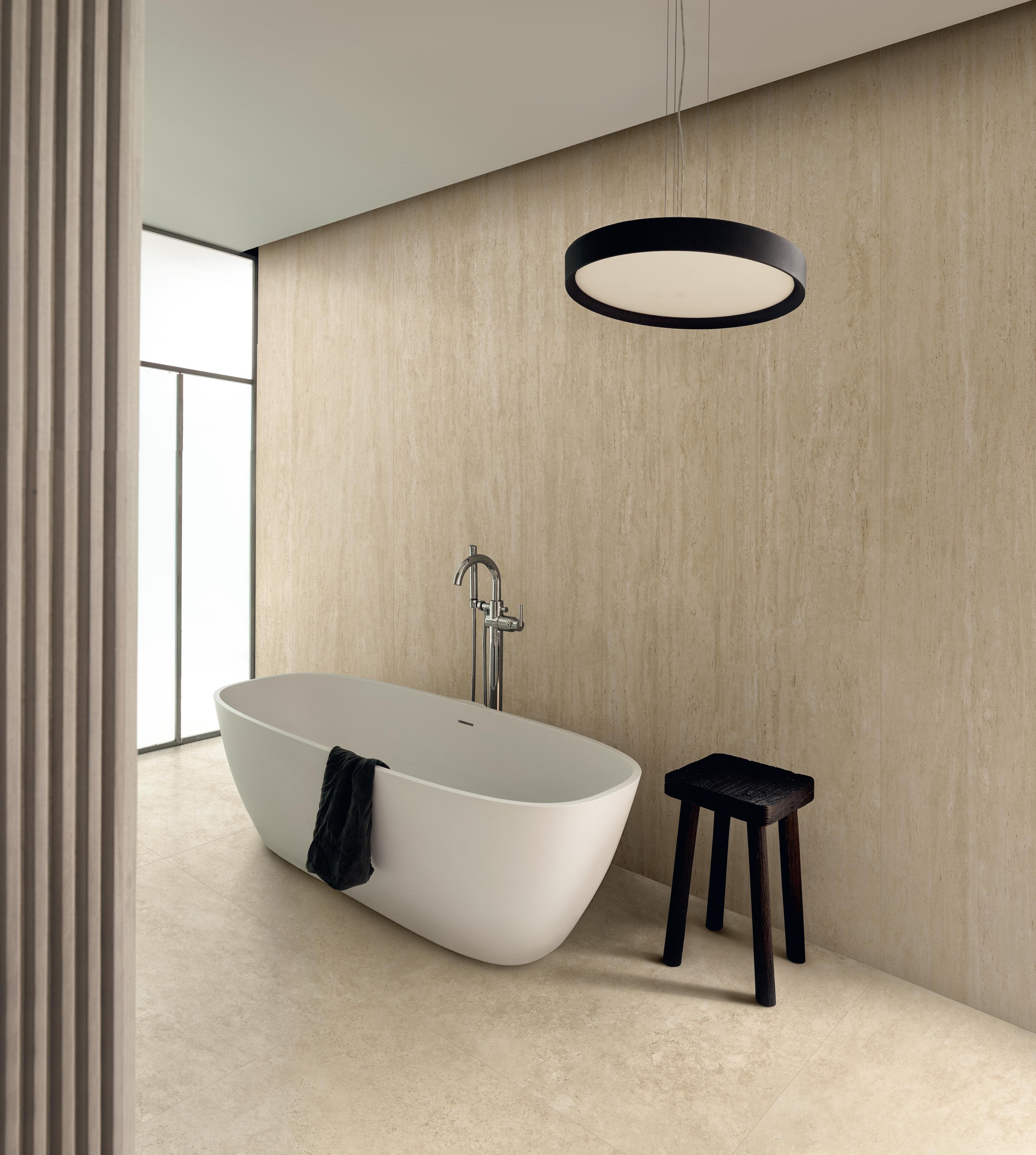 Piastrelle grande formato Bagno Effetto travertino Beige