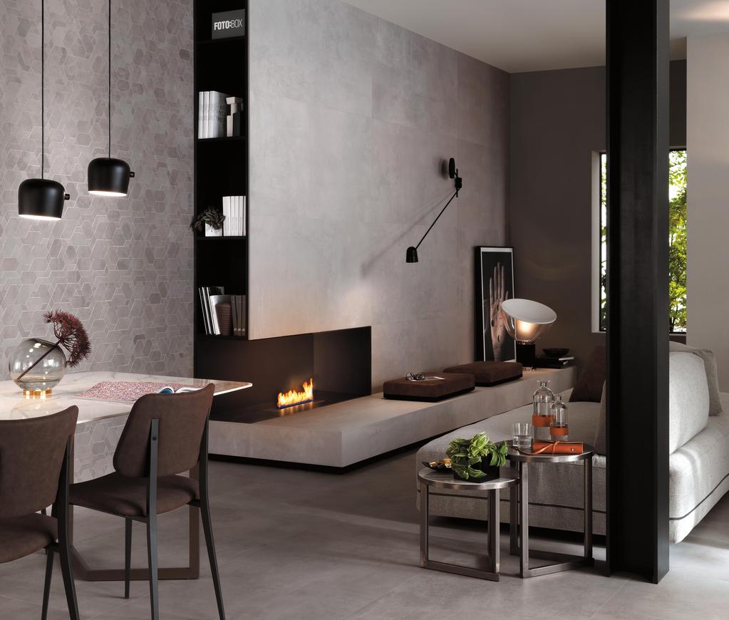Revêtement de sol et de mur pour salon effet béton gris