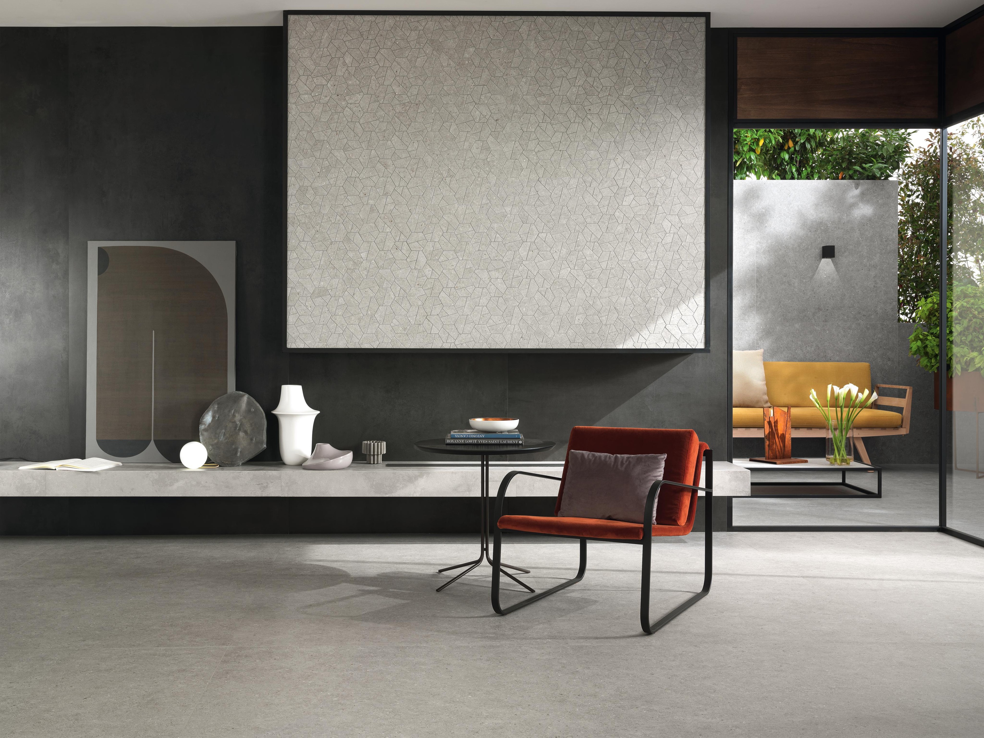 Piastrelle grande formato Soggiorno Effetto pietra Grigio