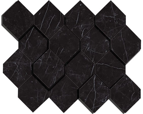 AtlasConcorde MarvelStone NeroMarquina MosaicoEsagono3D 28.2x35.3 AS4B