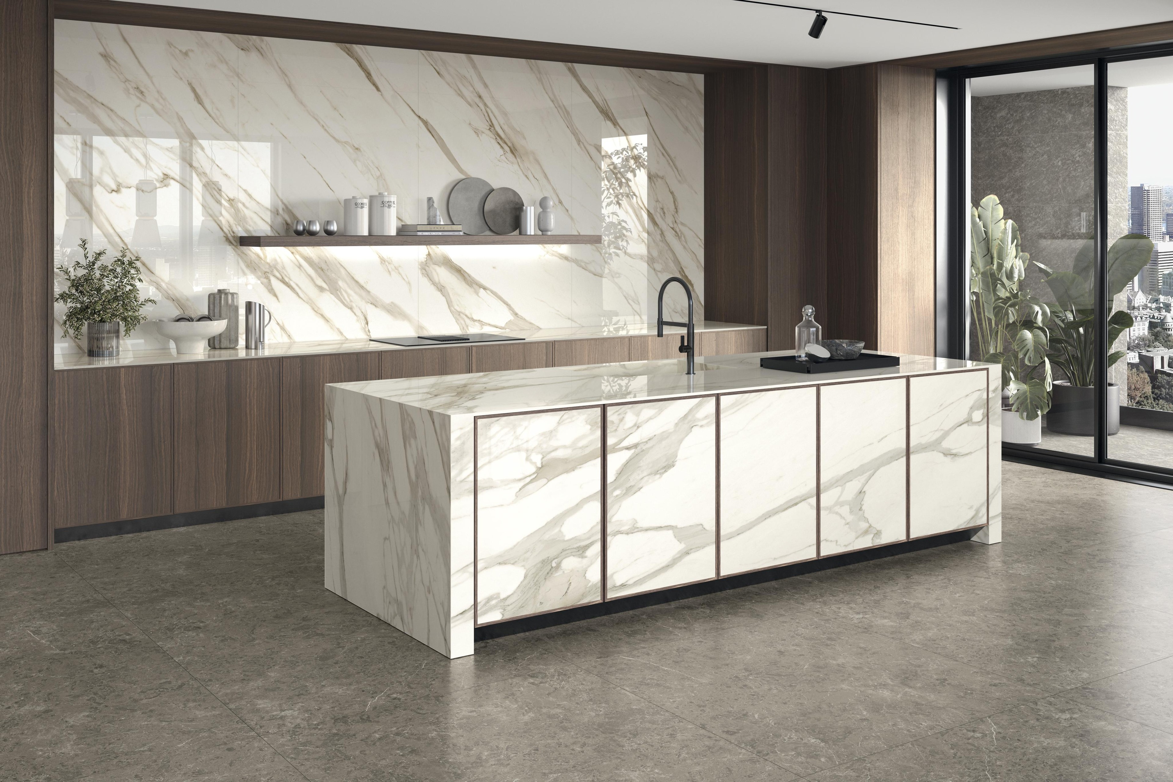 Piastrelle grande formato Cucina Effetto marmo Grigio