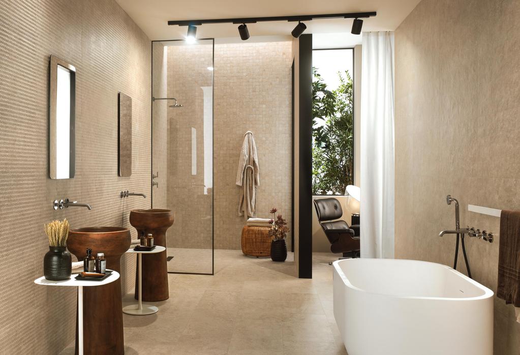 Pavimento e Rivestimento Bagno Effetto pietra Beige