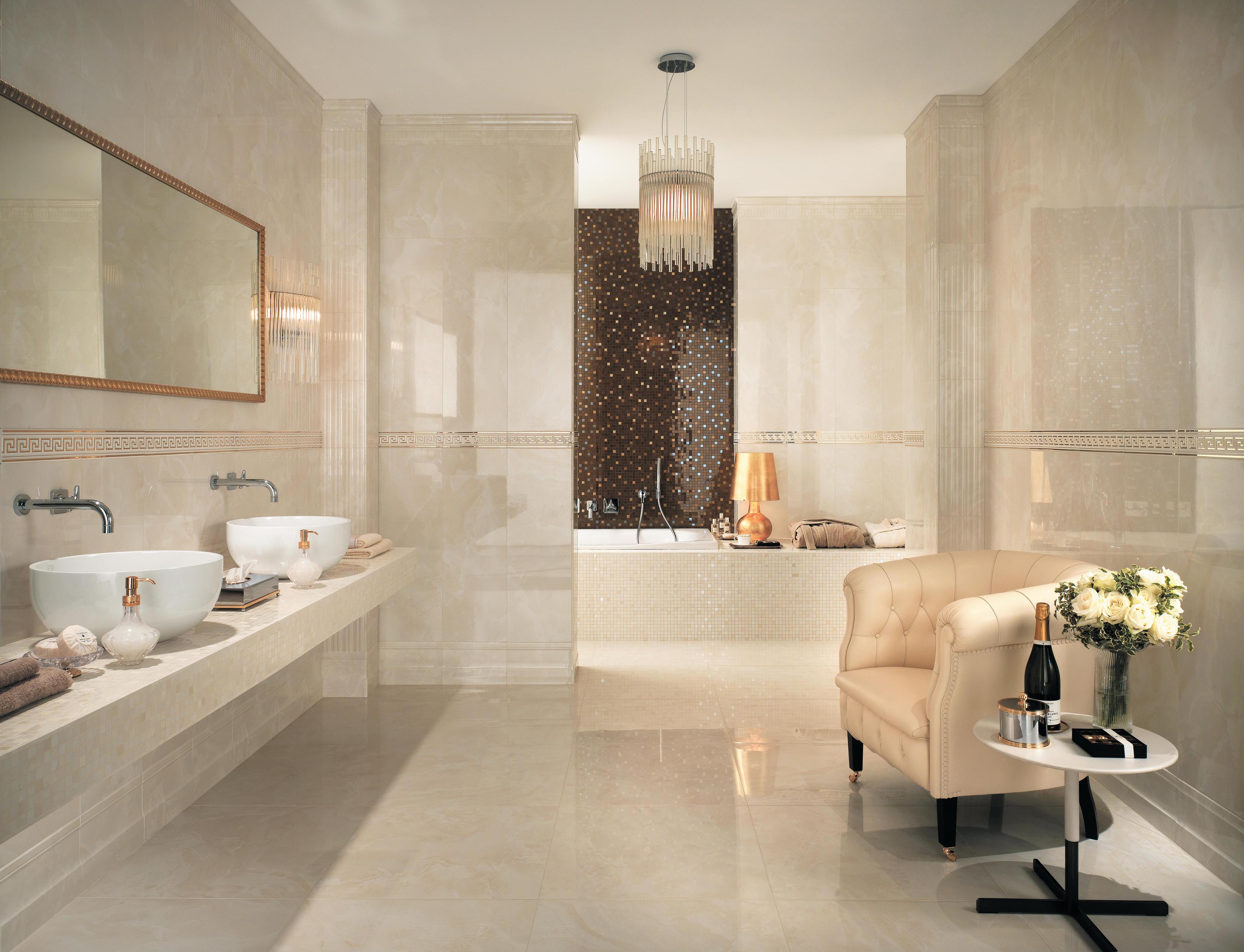 Pavimento e Rivestimento Bagno Effetto marmo Beige