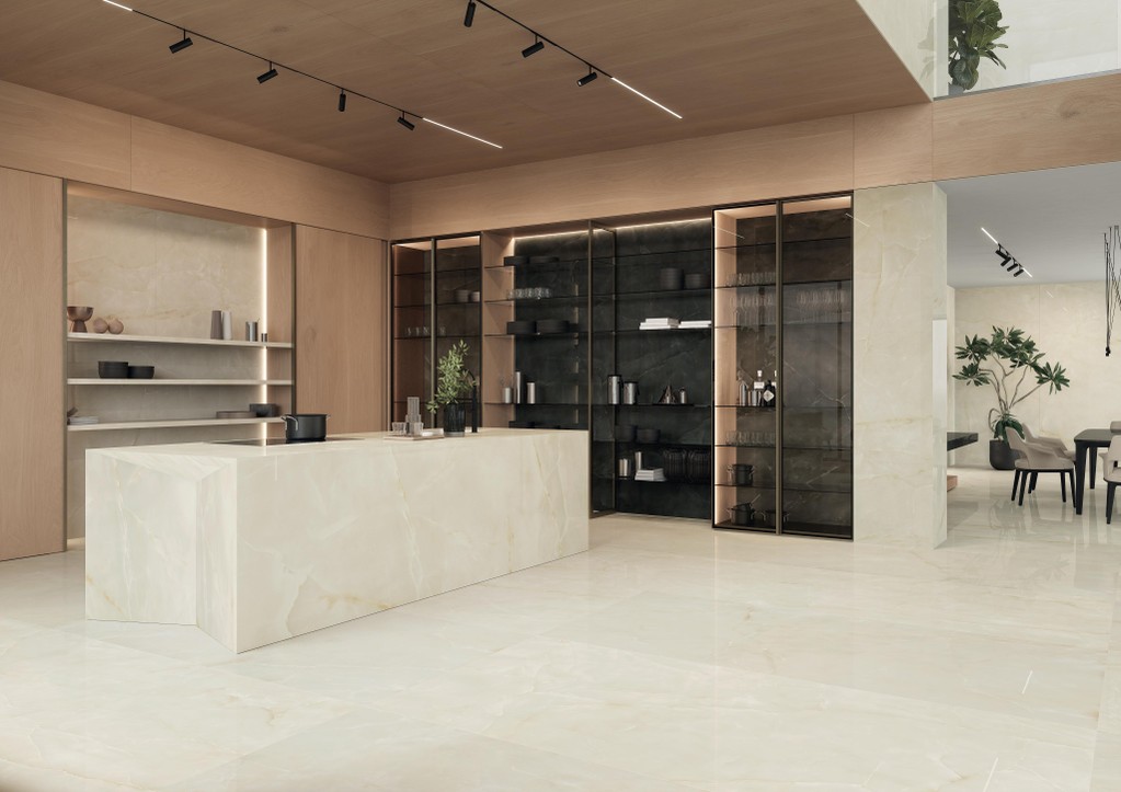 Piastrelle grande formato Abitazione Effetto onice Bianco