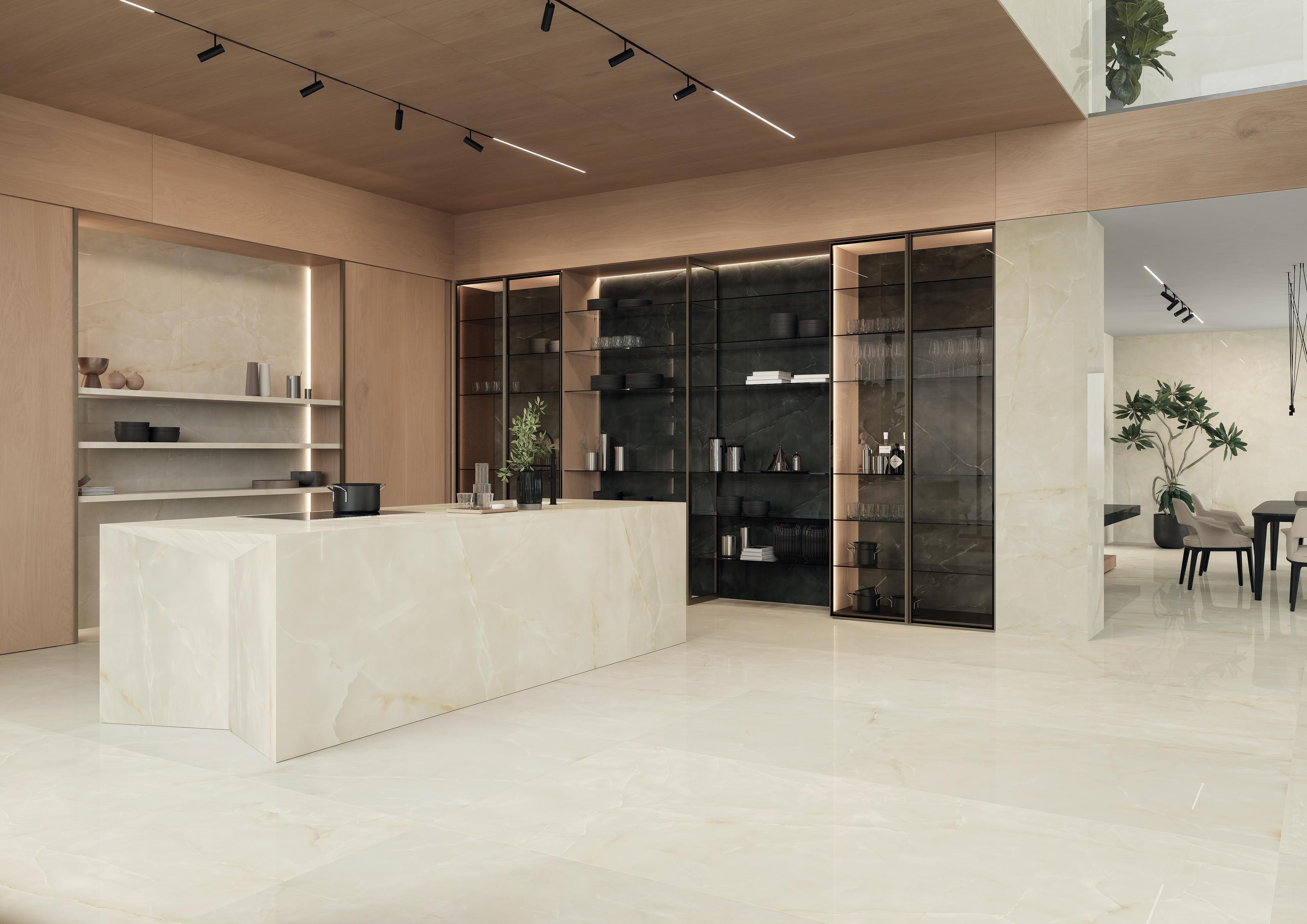 Piastrelle grande formato Abitazione Effetto onice Bianco