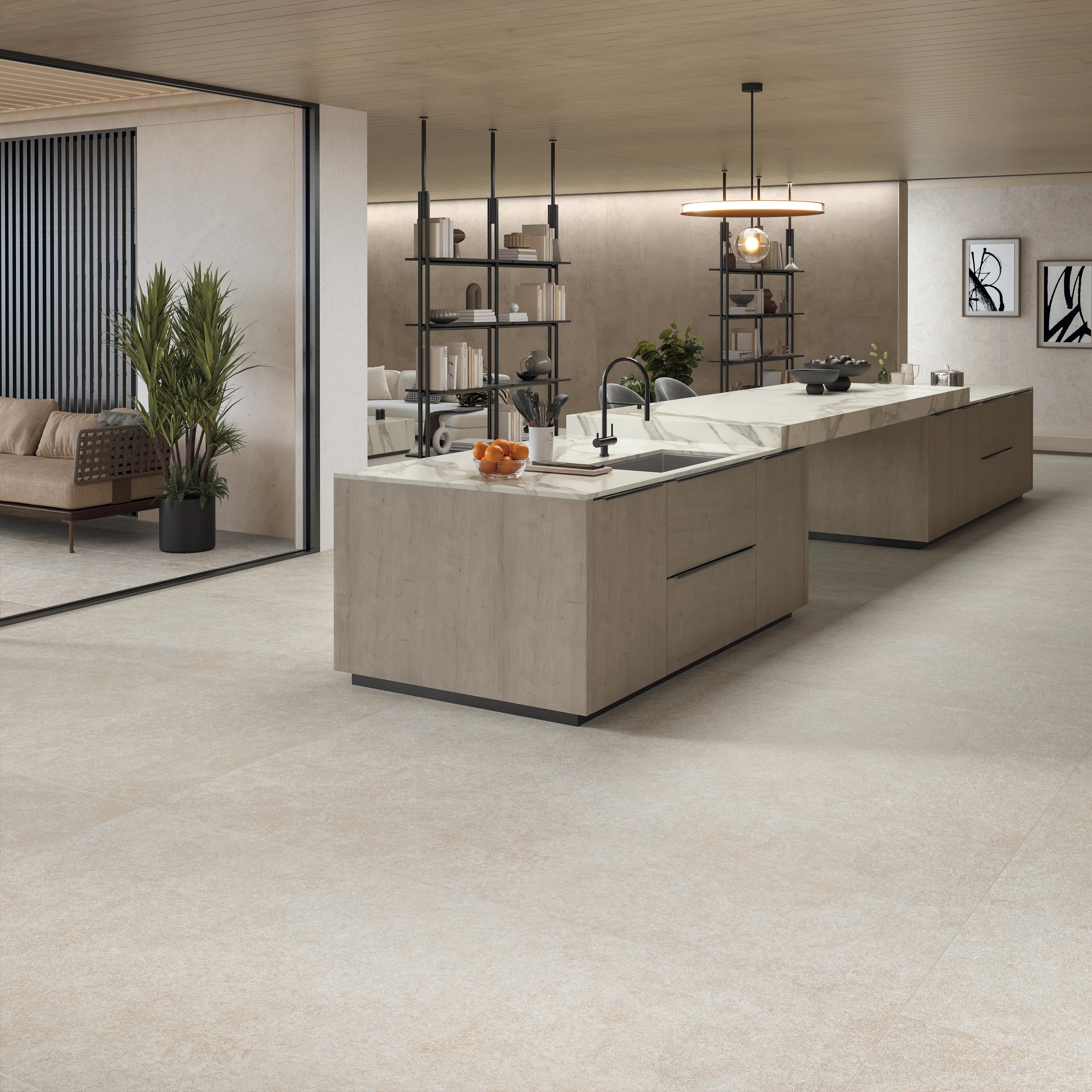 Piastrelle grande formato Soggiorno Effetto pietra Bianco