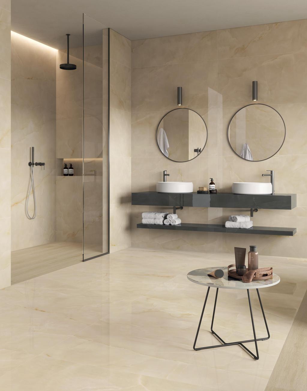 Piastrelle grande formato Bagno Effetto onice Beige