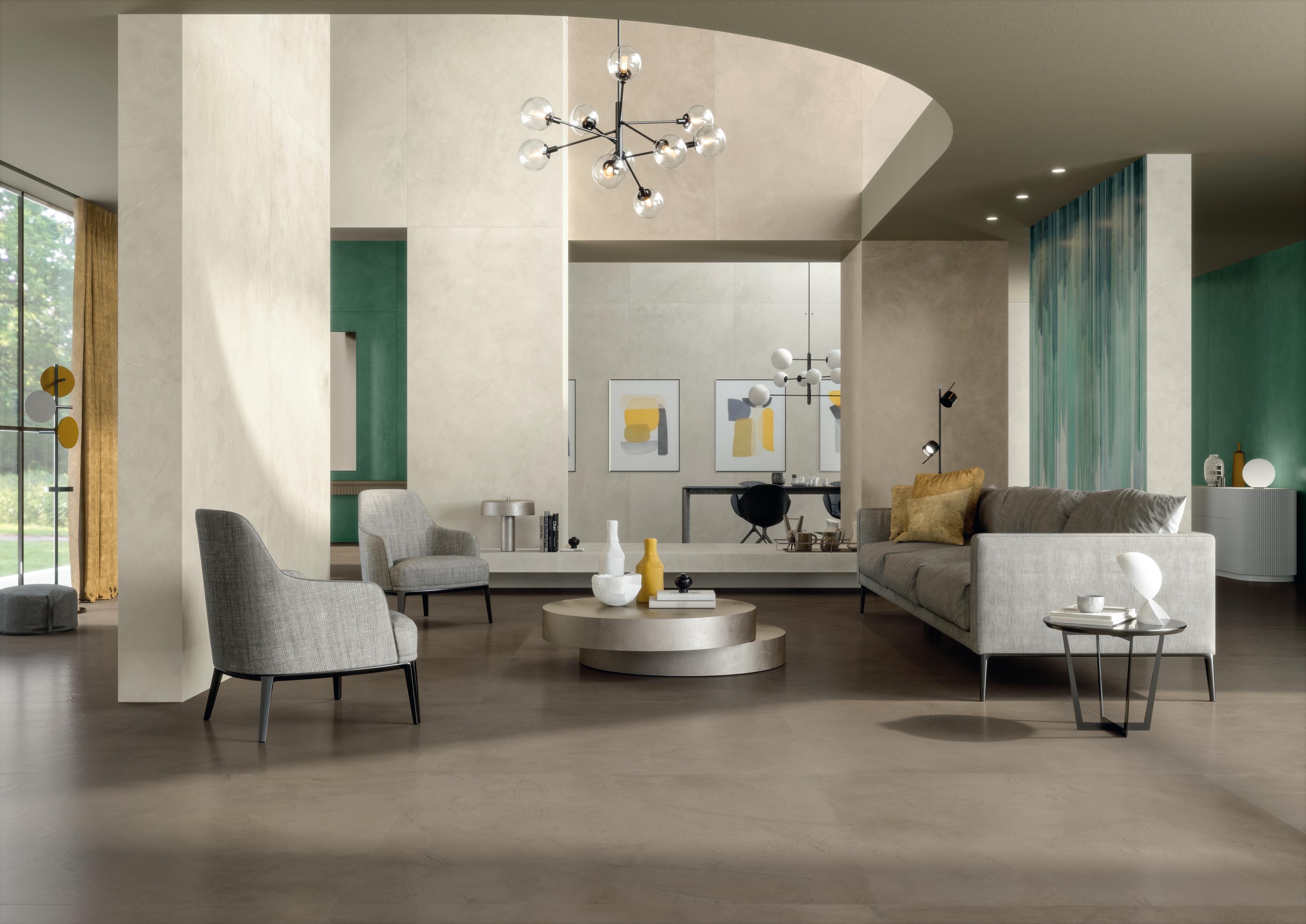 Piastrelle grande formato Soggiorno Effetto resina Marrone