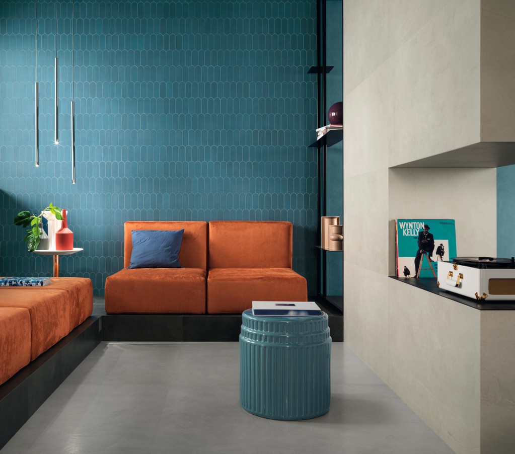 Pavimento e Rivestimento Soggiorno Effetto resina Grigio