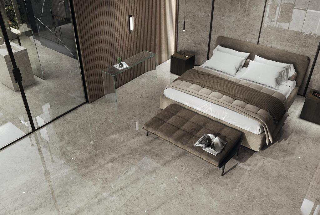 Piastrelle grande formato Camera da letto Effetto marmo Grigio