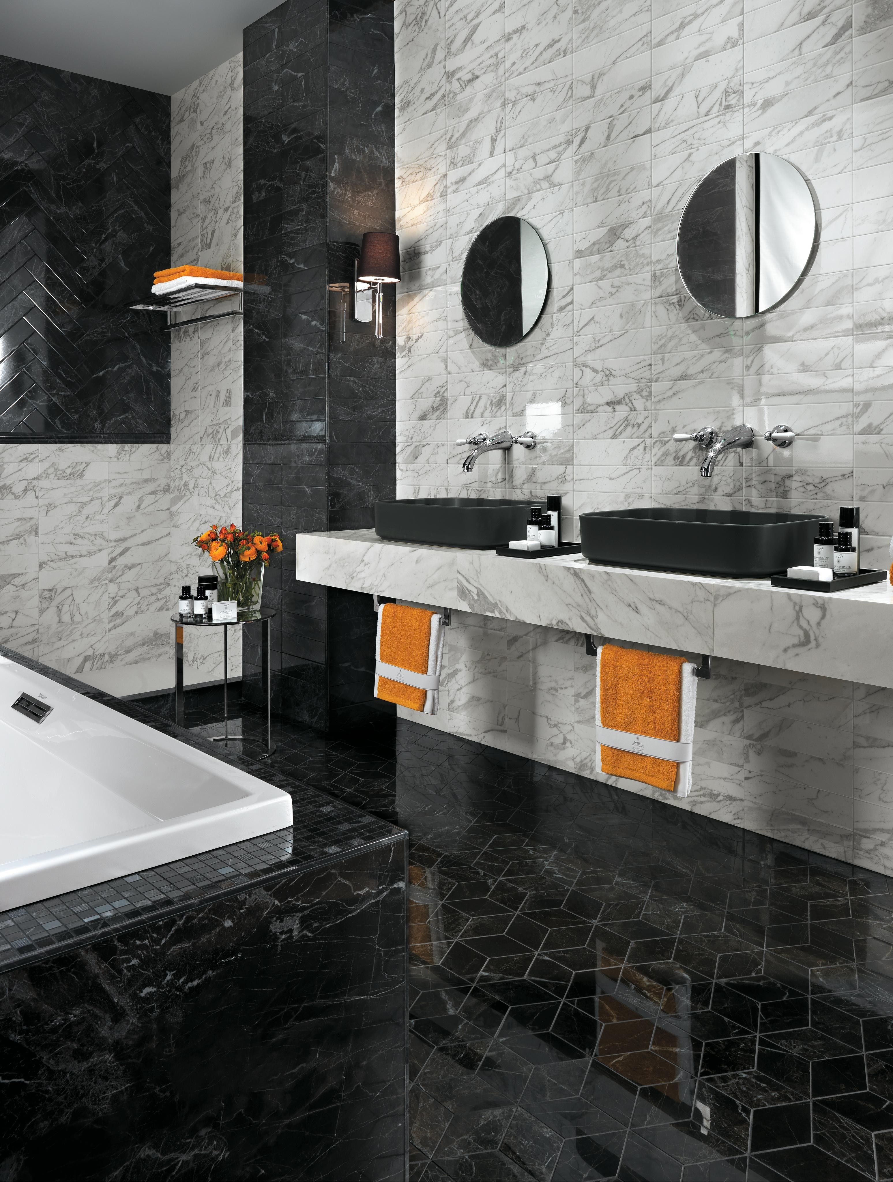 Brick Noir St. Laurent, Statuario Select, Marvel Noir St. Laurent, Marvel Noir St. Laurent Mosaic ,Marvel Noir St. Laurent Spigolo, Marvel Noir St. Laurent London, Marvel Noir St. Laurent Mosaico Esagono Lappato, Marvel Statuario Select