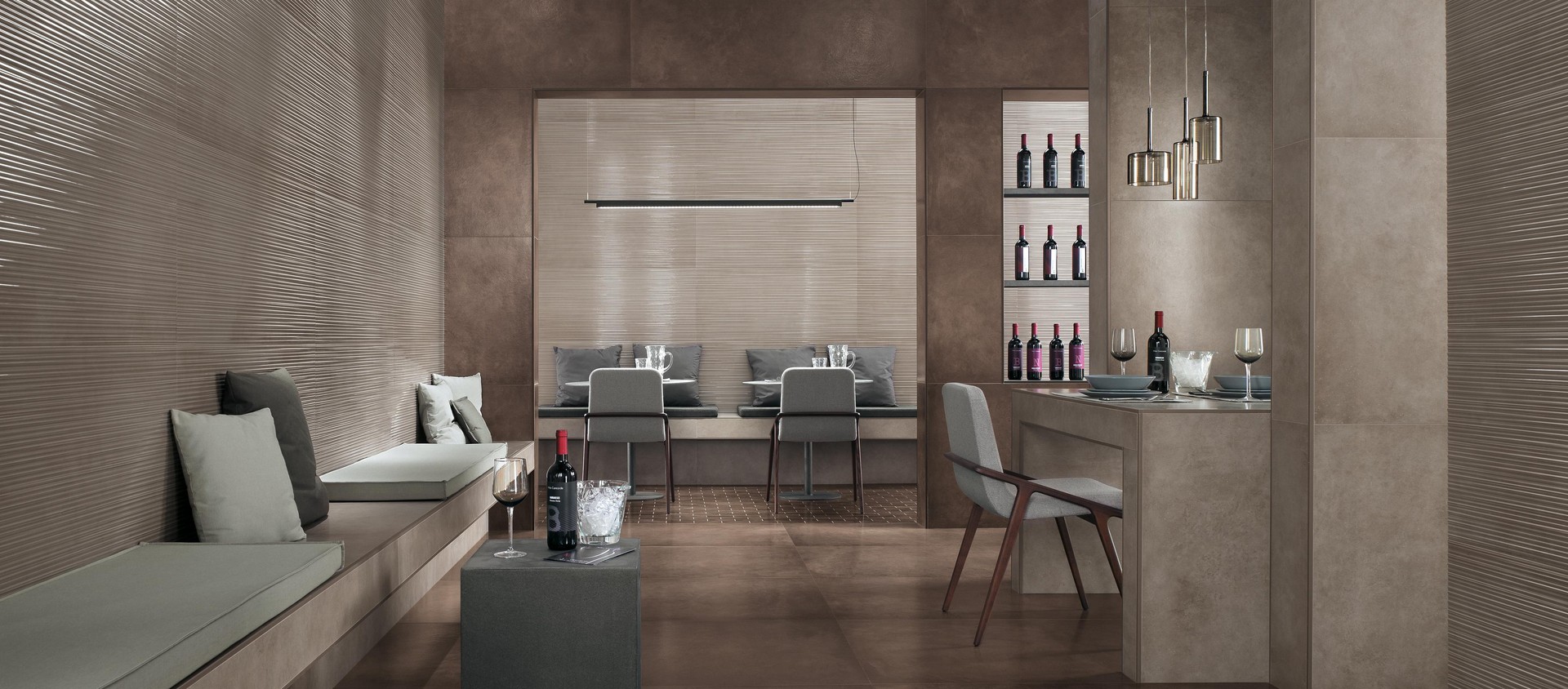 Dwell 3D Line Greige, Dwell Brown Leather Honed, Dwell Greige Honed, Dwell Brown Leather Brick Lappato