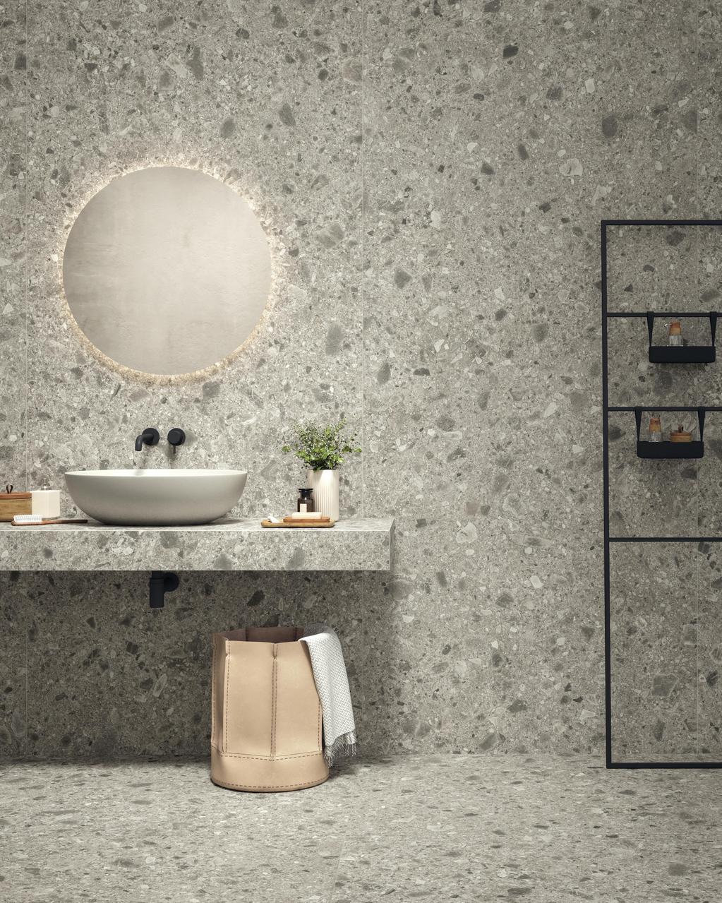 Piastrelle grande formato Bagno Effetto pietra Grigio