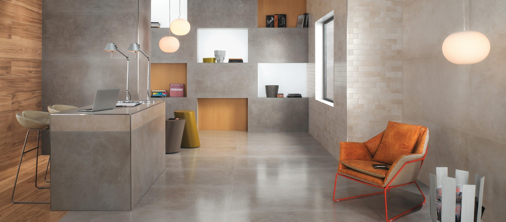 Arty Curry, Dwell Gray Honed, Dwell Pearl Honed, Dwell Pearl Brick Lappato, Etic Rovere Venice