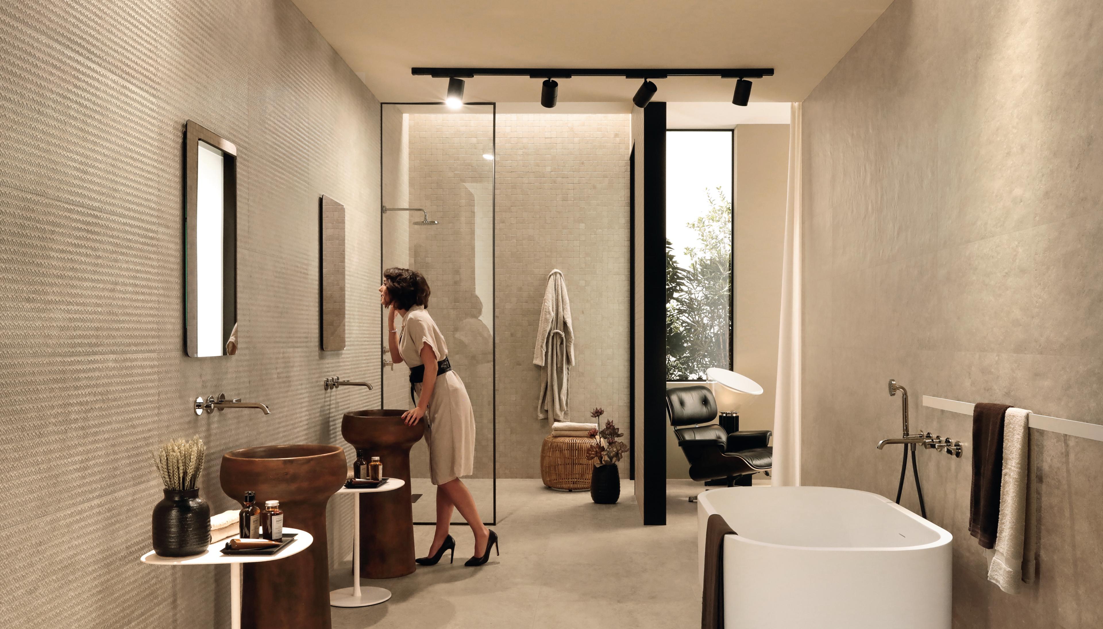 Pavimento e Rivestimento Bagno Effetto pietra Beige