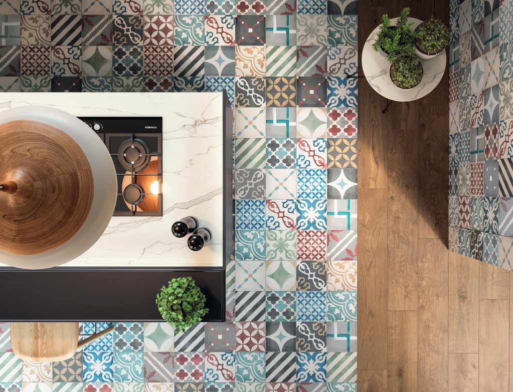 Piastrelle grande formato Cucina Effetto cementine Rosso