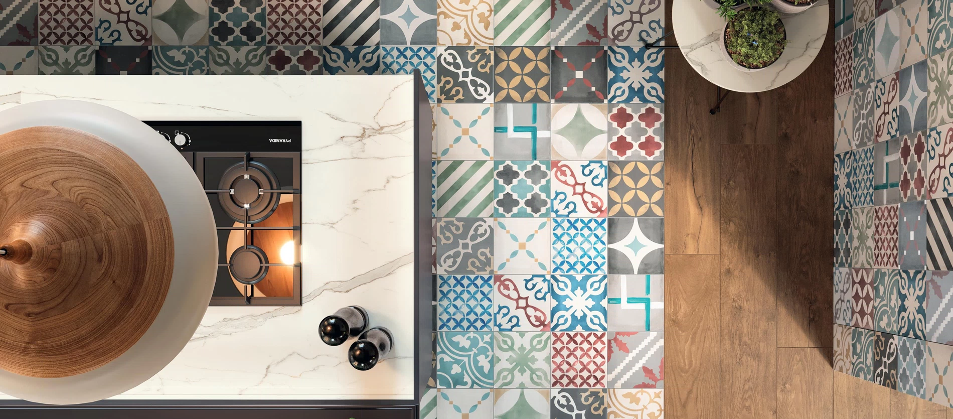 Zementfliesen: Licht, Farbe, Jugendstil.