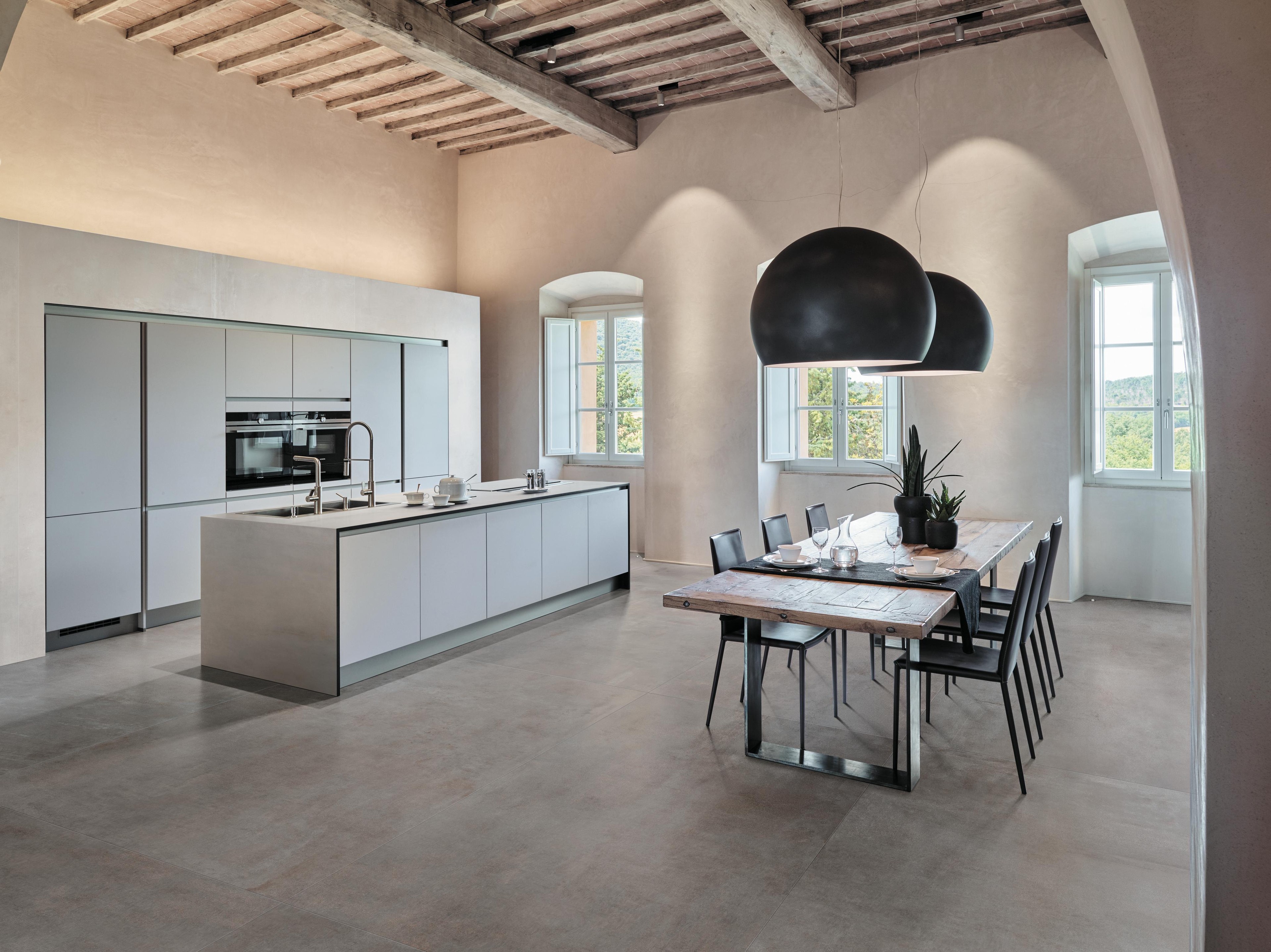 Piastrelle grande formato Cucina Effetto cemento Grigio