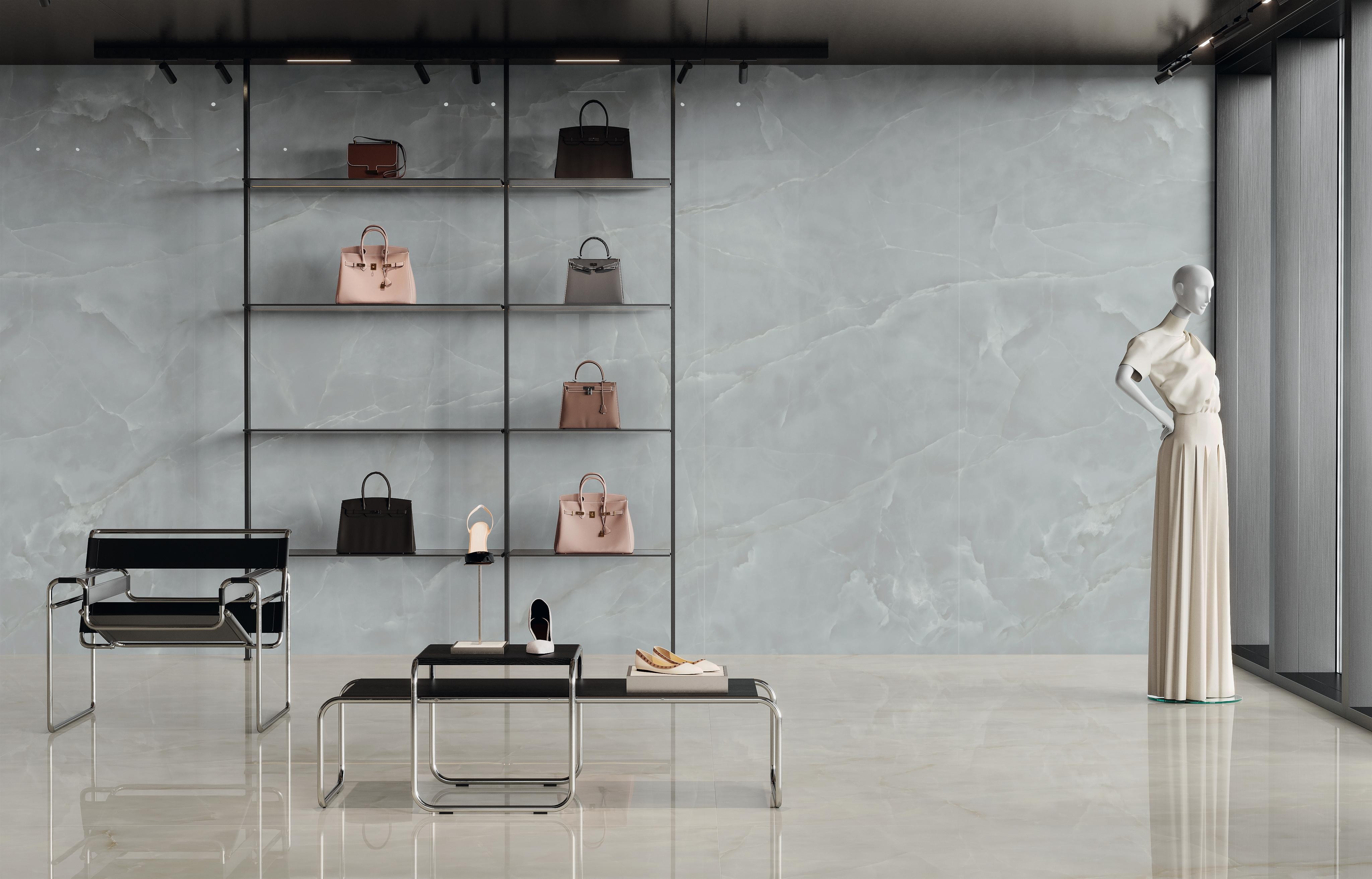 Piastrelle grande formato Negozio Effetto onice Azzurro