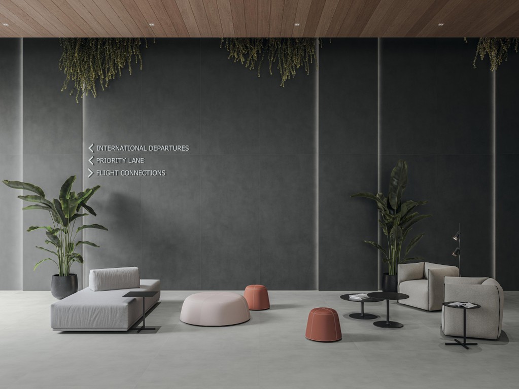 Piastrelle grande formato Aereoporto Effetto cemento Grigio