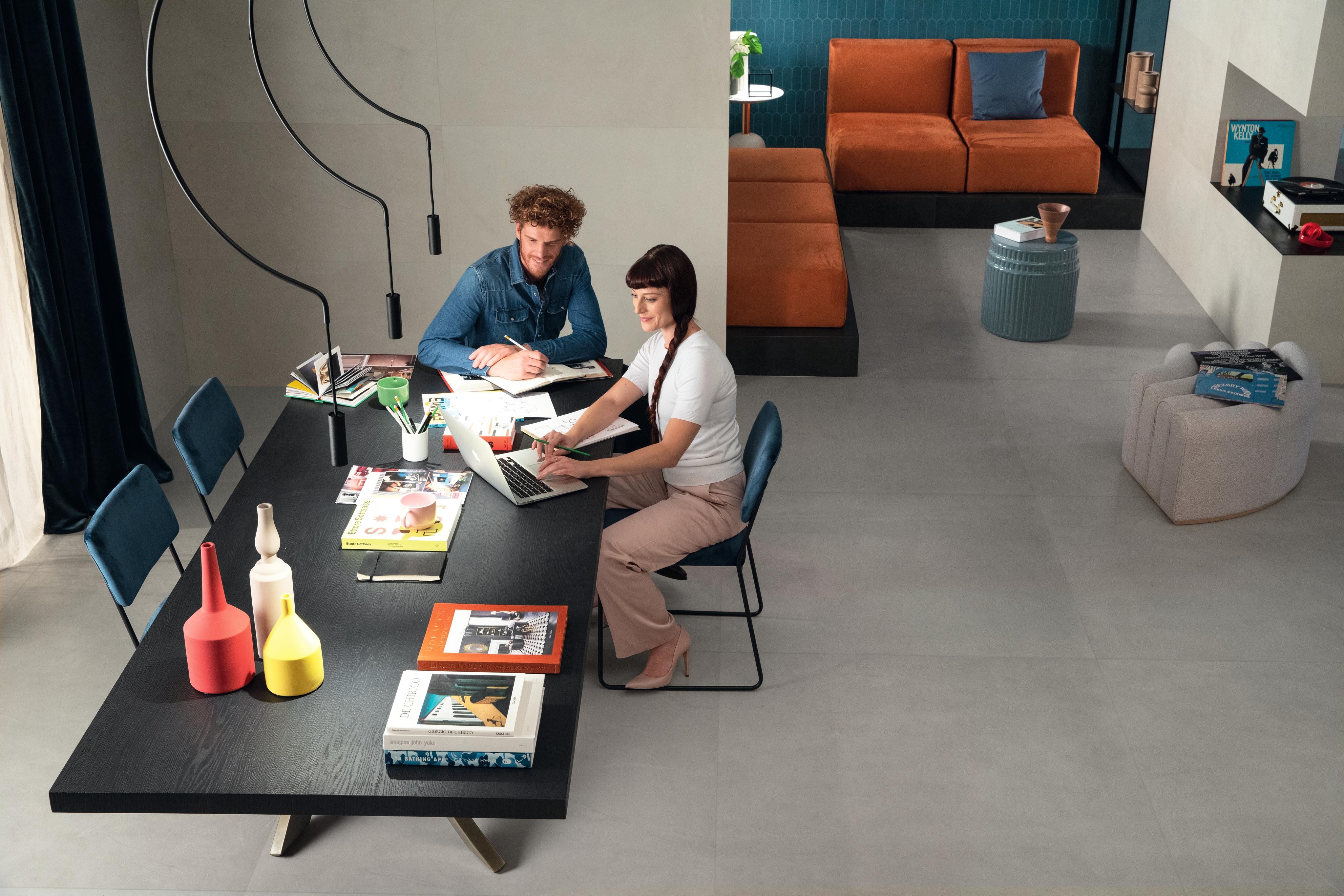 Piastrelle grande formato Soggiorno Effetto resina Grigio