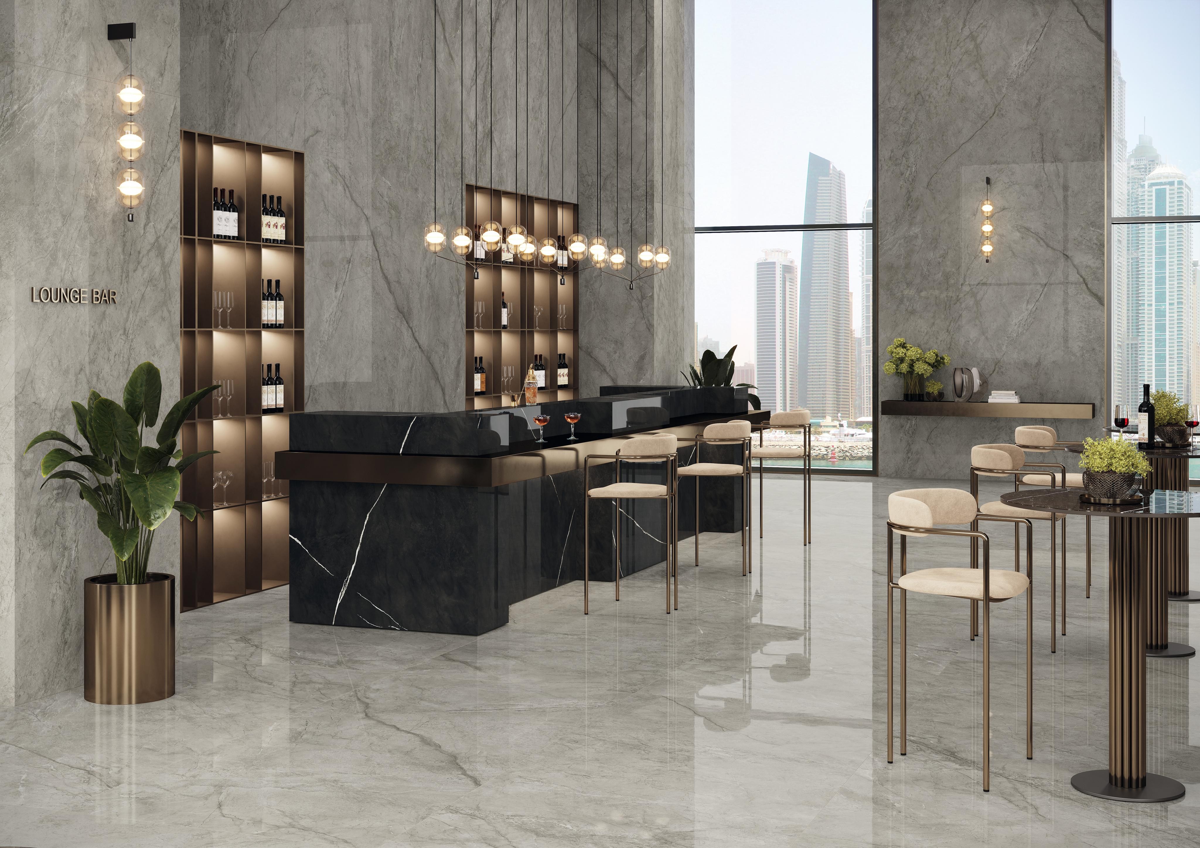 Piastrelle grande formato Bar Effetto marmo Grigio