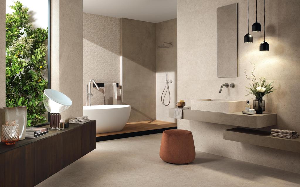 Piastrelle grande formato Bagno Effetto pietra Beige