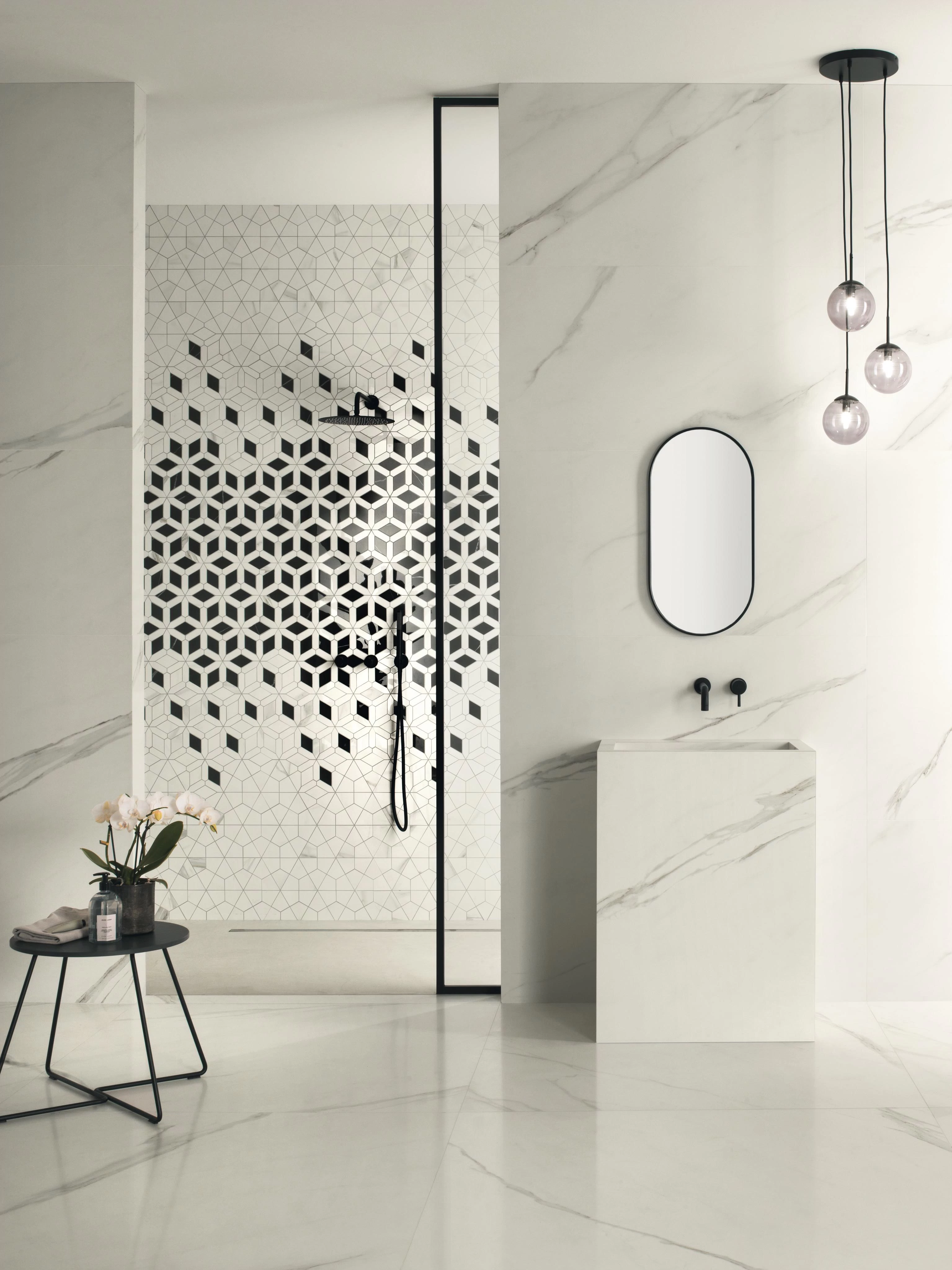 Piastrelle grande formato Bagno Effetto marmo Bianco