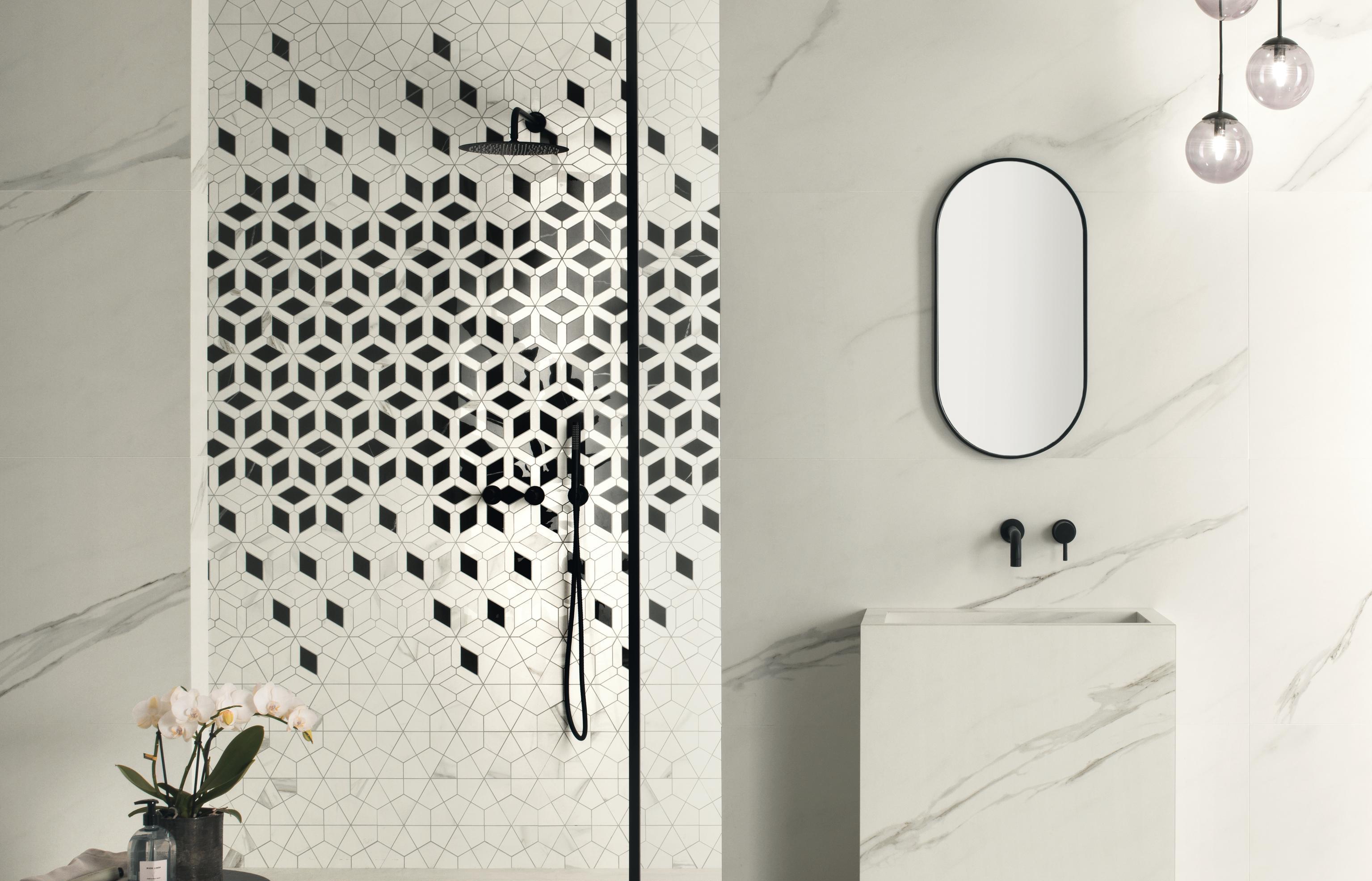 Piastrelle grande formato Bagno Effetto marmo Bianco