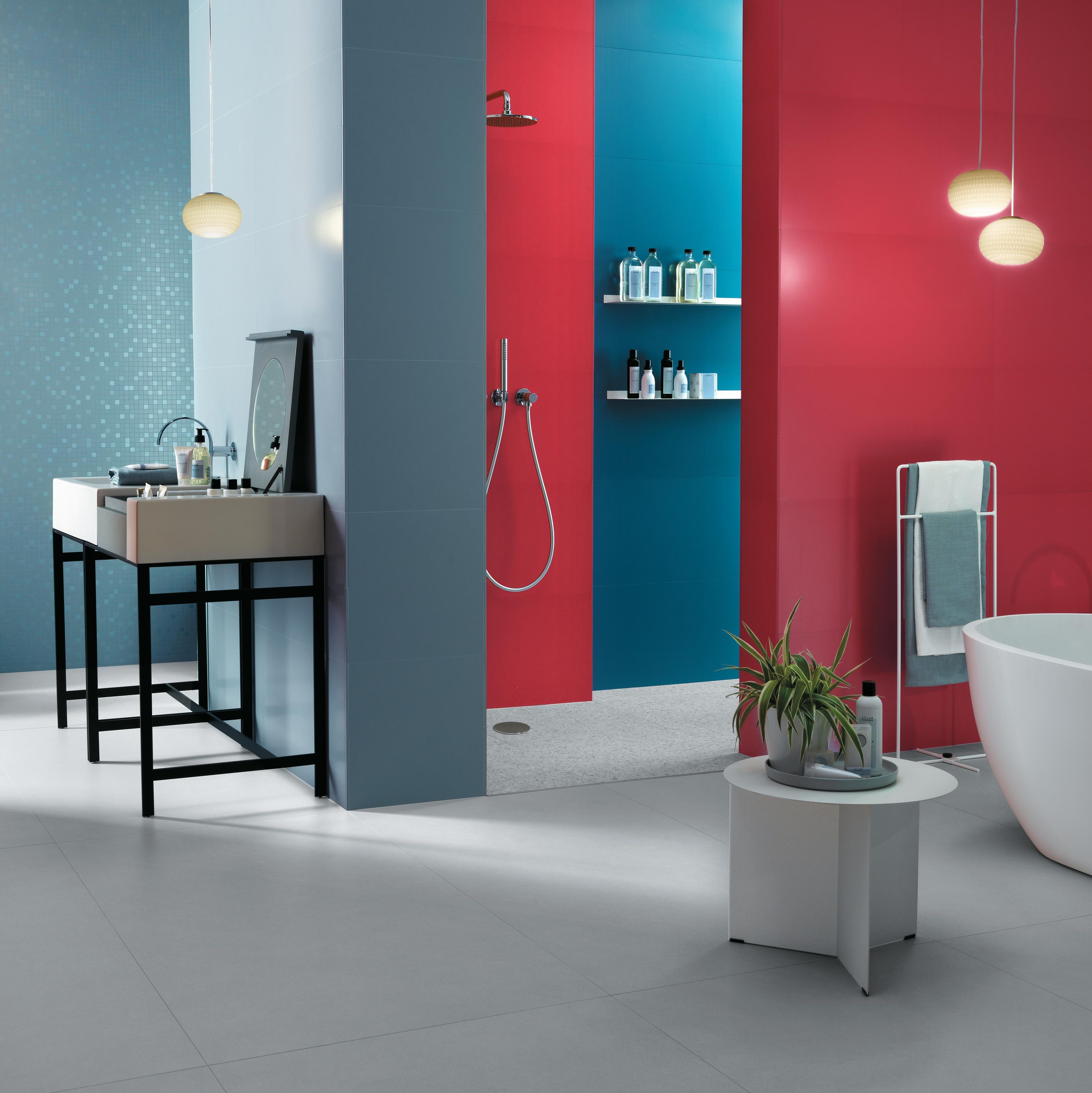 Sky 40x80, Red 40x80, Blue 40x80, Sky Mosaico Q 30,5x30,5, White Matte 75x150, Marvel Gems Terrazzo White Matte 60x60