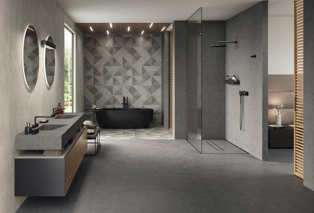 Piastrelle grande formato Bagno Effetto pietra Grigio